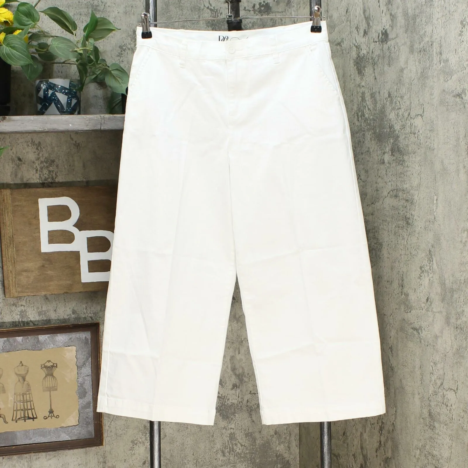 DG2 by Diane Gilman Women's Stretch Twill Wide Leg Chino Pants Ivory Petite 10