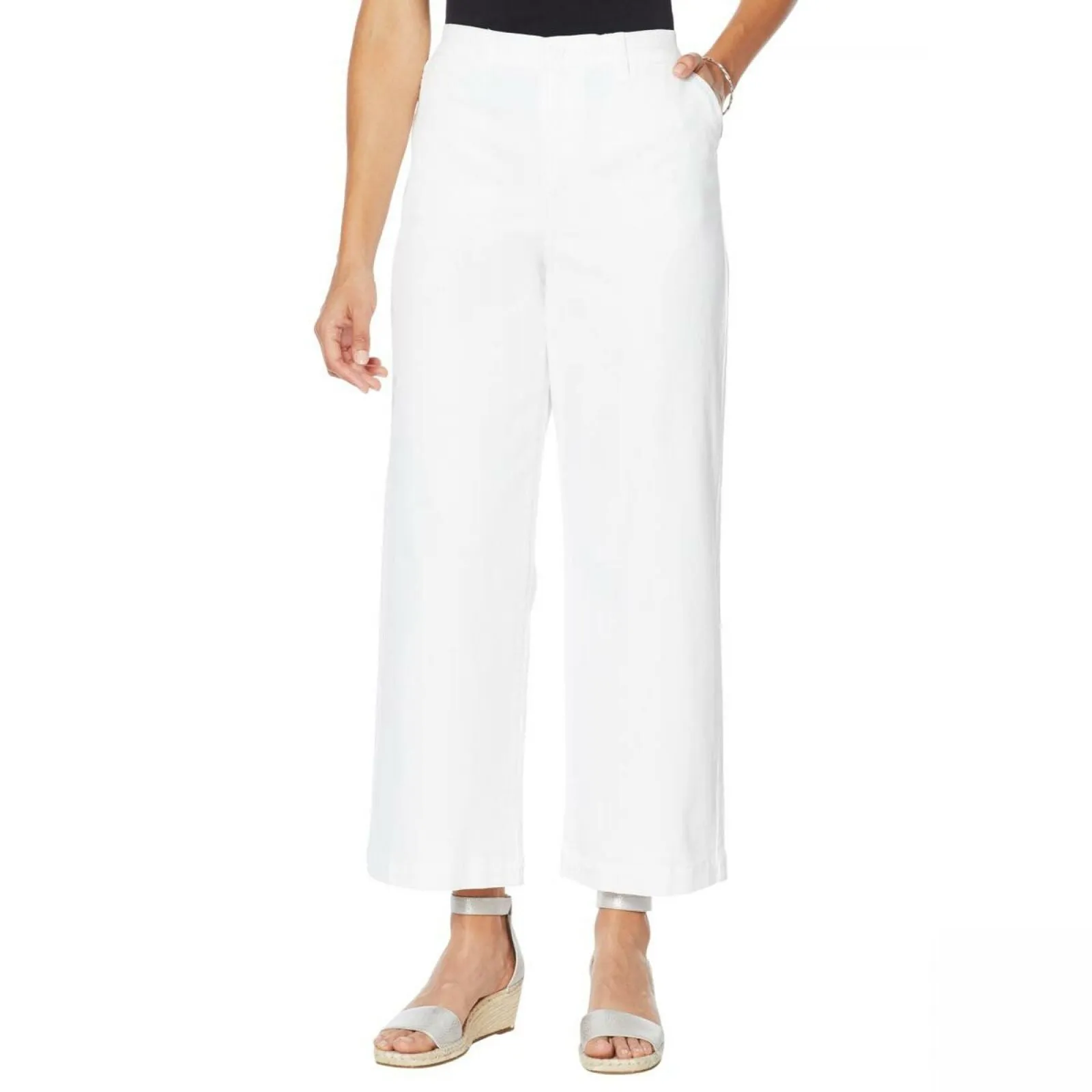 DG2 by Diane Gilman Women's Stretch Twill Wide Leg Chino Pants Ivory Petite 10