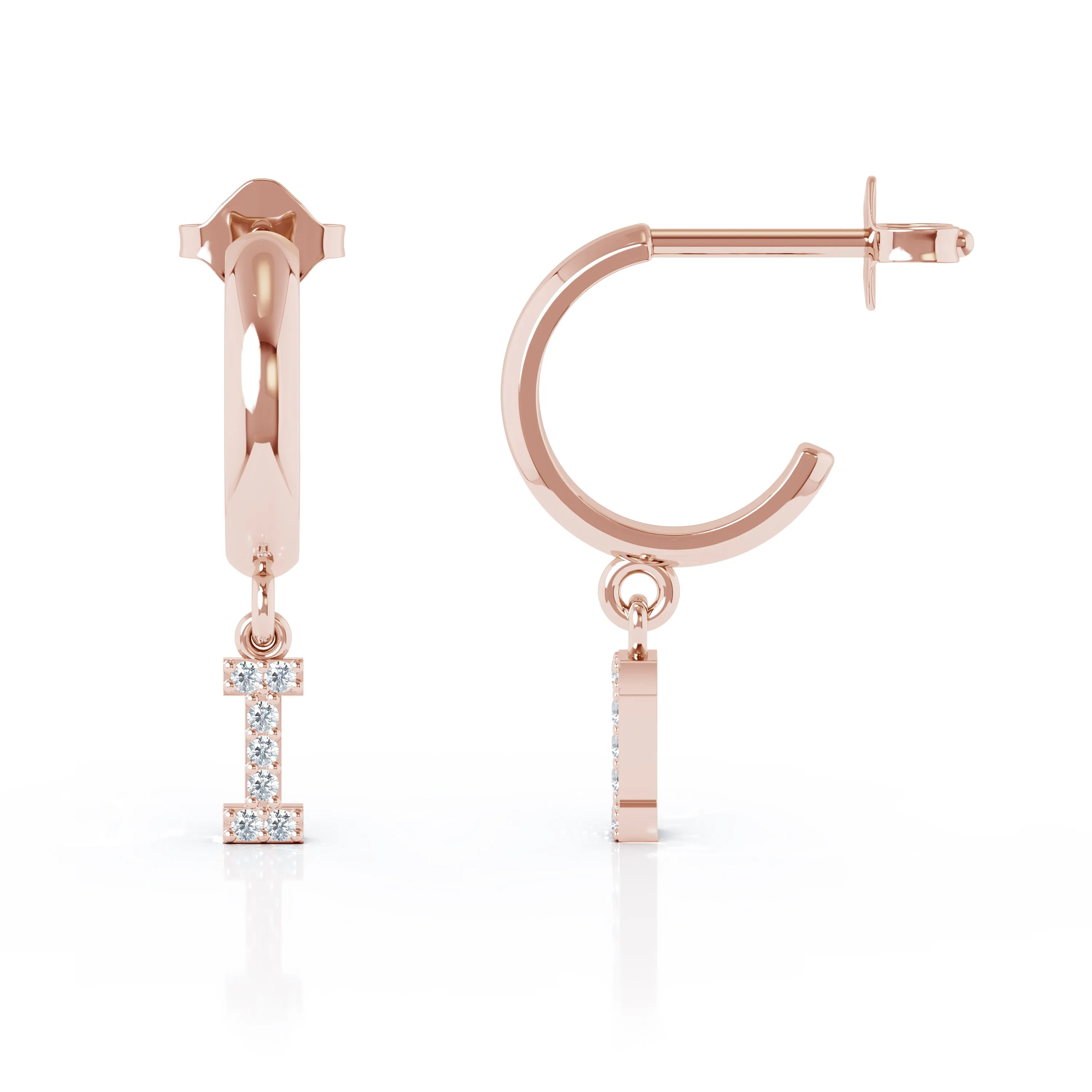Diamond Alphabet Initial Charm Huggie Earrings Sold As Half Pair in 14K Gold