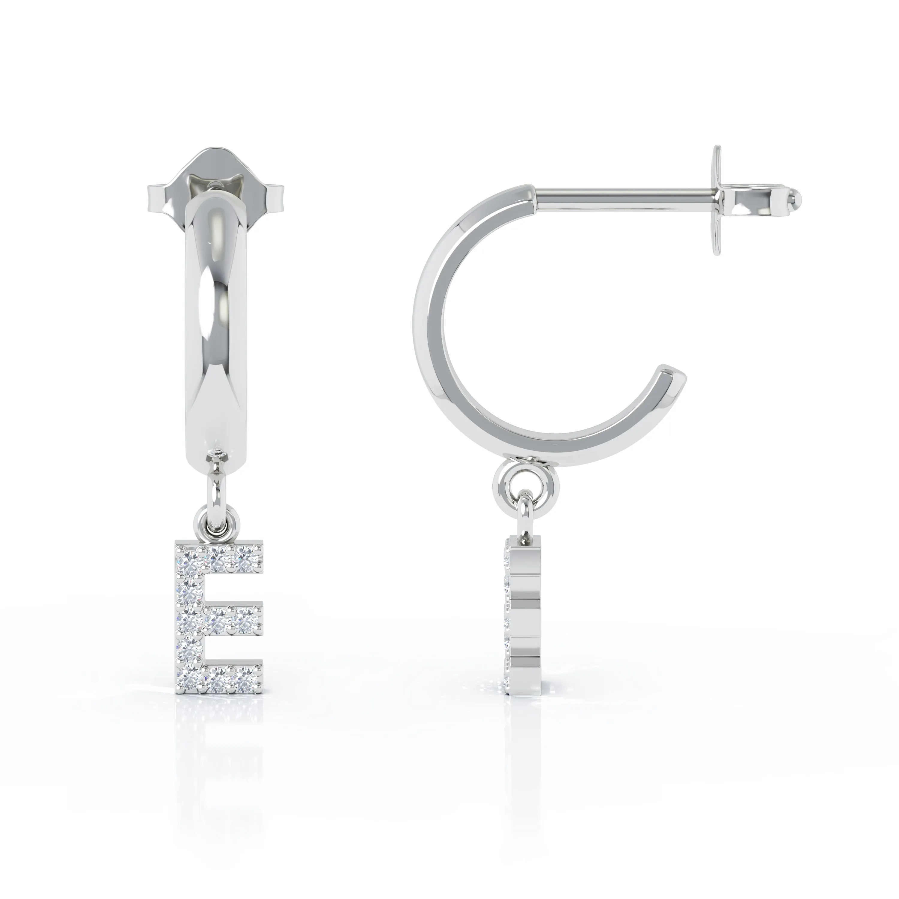 Diamond Alphabet Initial Charm Huggie Earrings Sold As Half Pair in 14K Gold