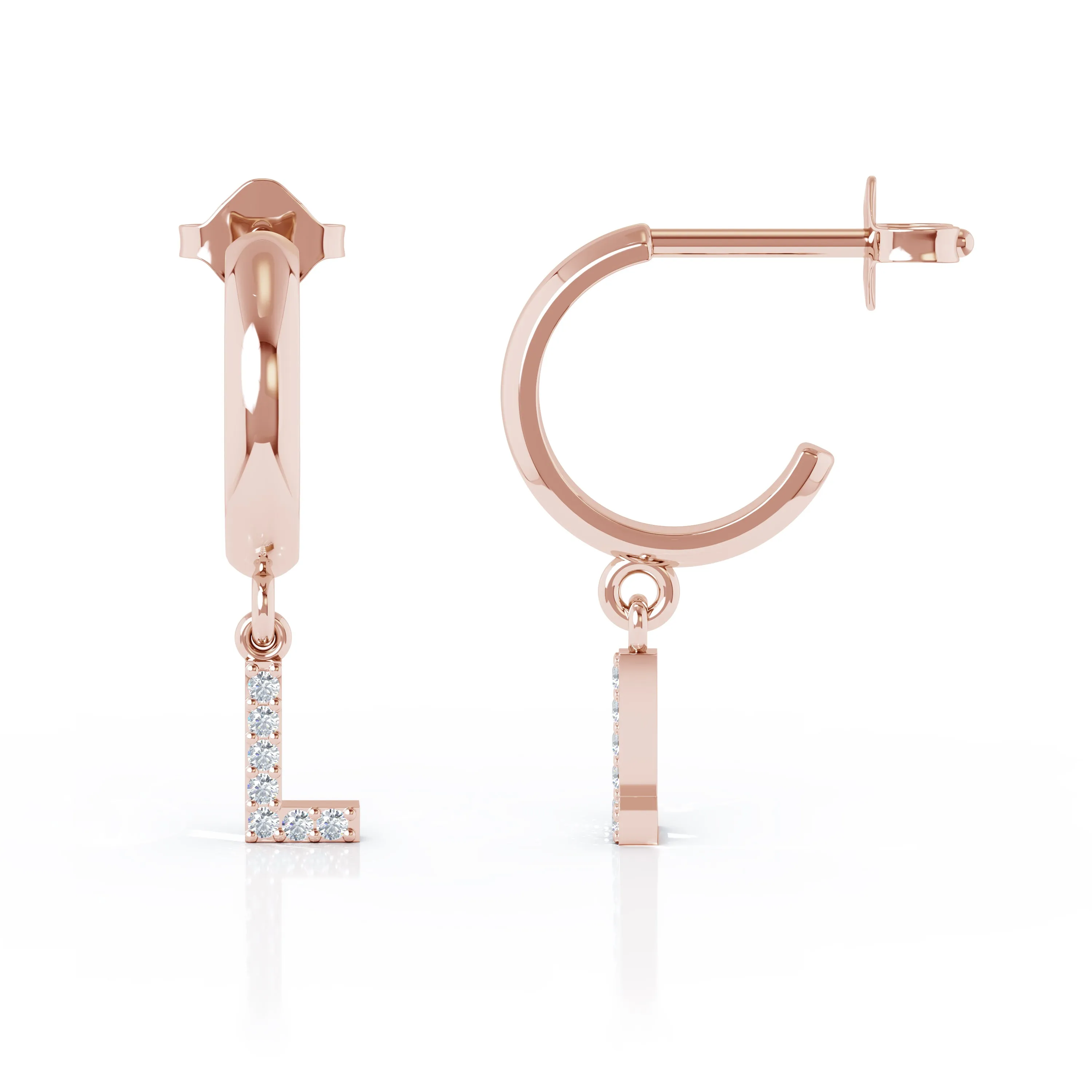 Diamond Alphabet Initial Charm Huggie Earrings Sold As Half Pair in 14K Gold