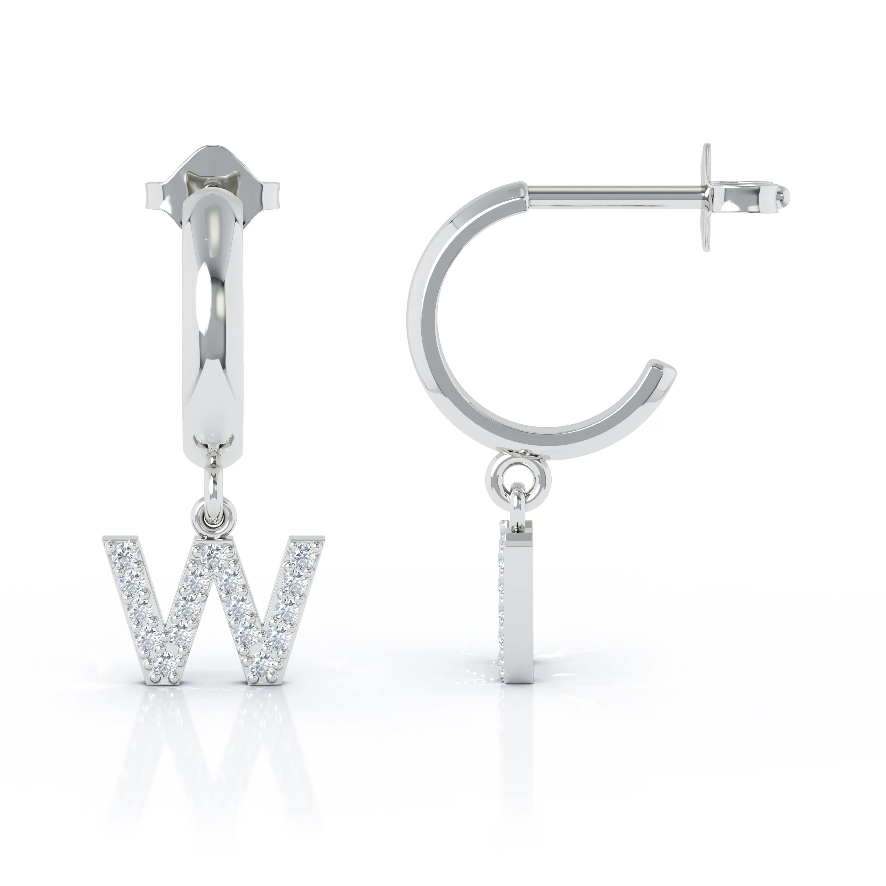 Diamond Alphabet Initial Charm Huggie Earrings Sold As Half Pair in 14K Gold
