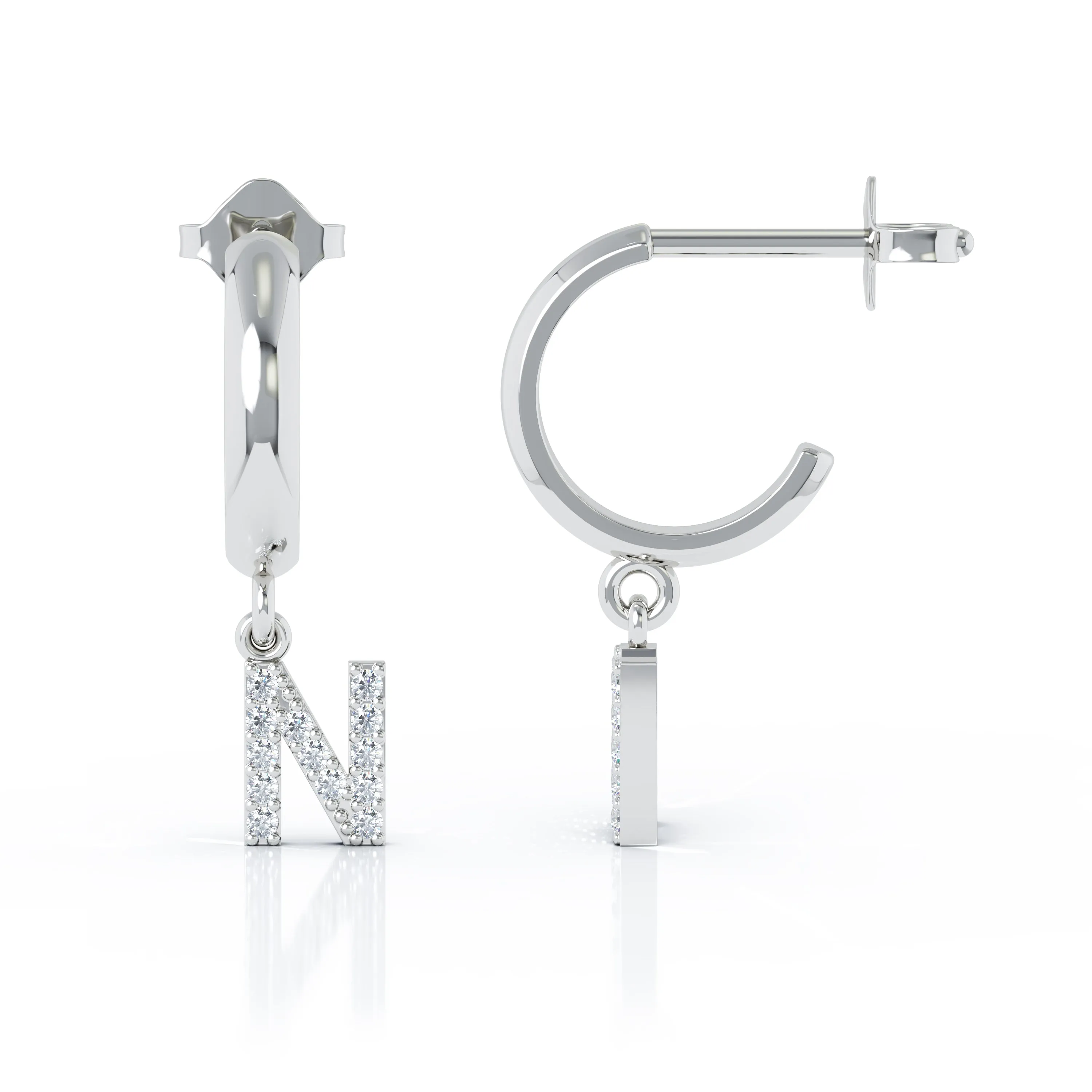 Diamond Alphabet Initial Charm Huggie Earrings Sold As Half Pair in 14K Gold