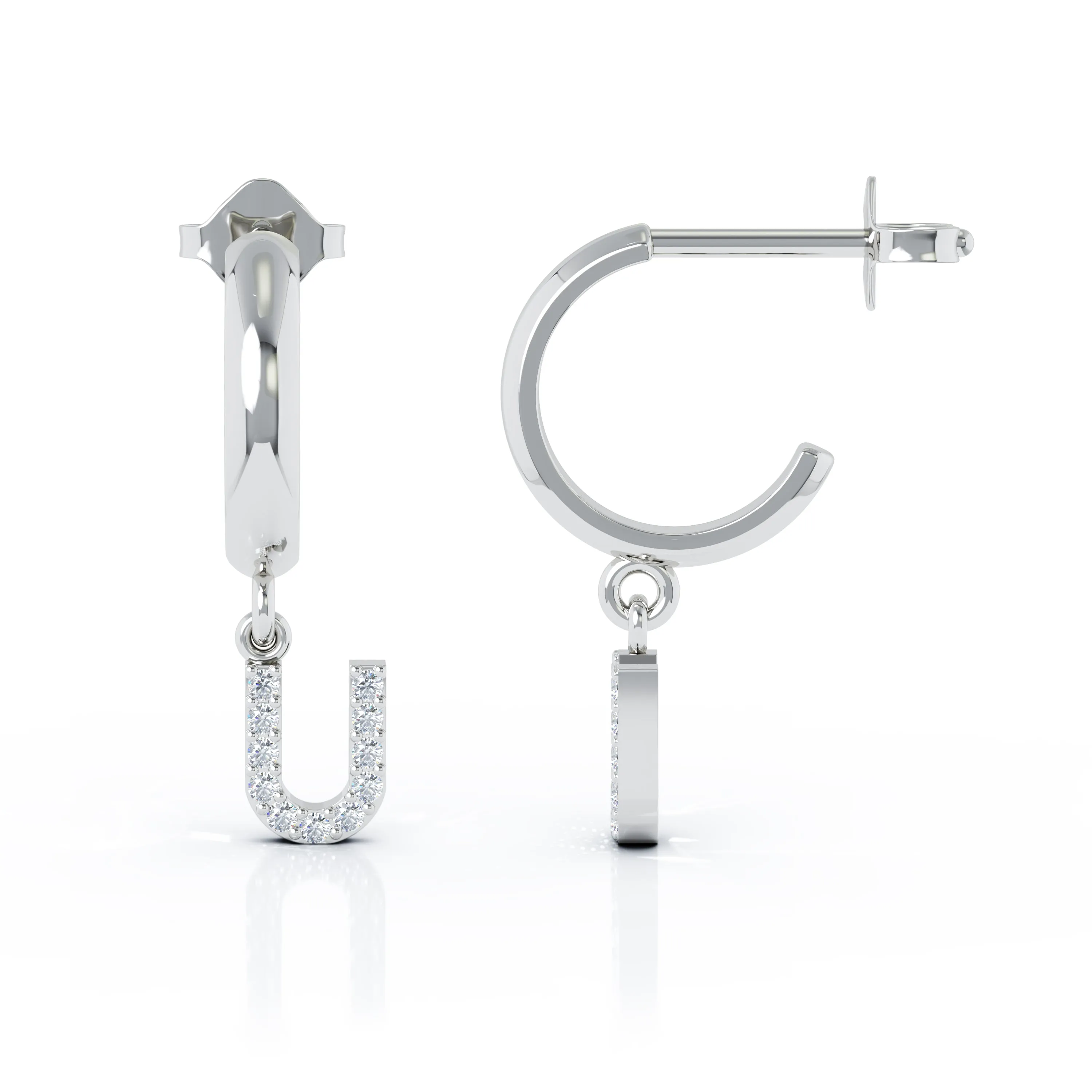 Diamond Alphabet Initial Charm Huggie Earrings Sold As Half Pair in 14K Gold