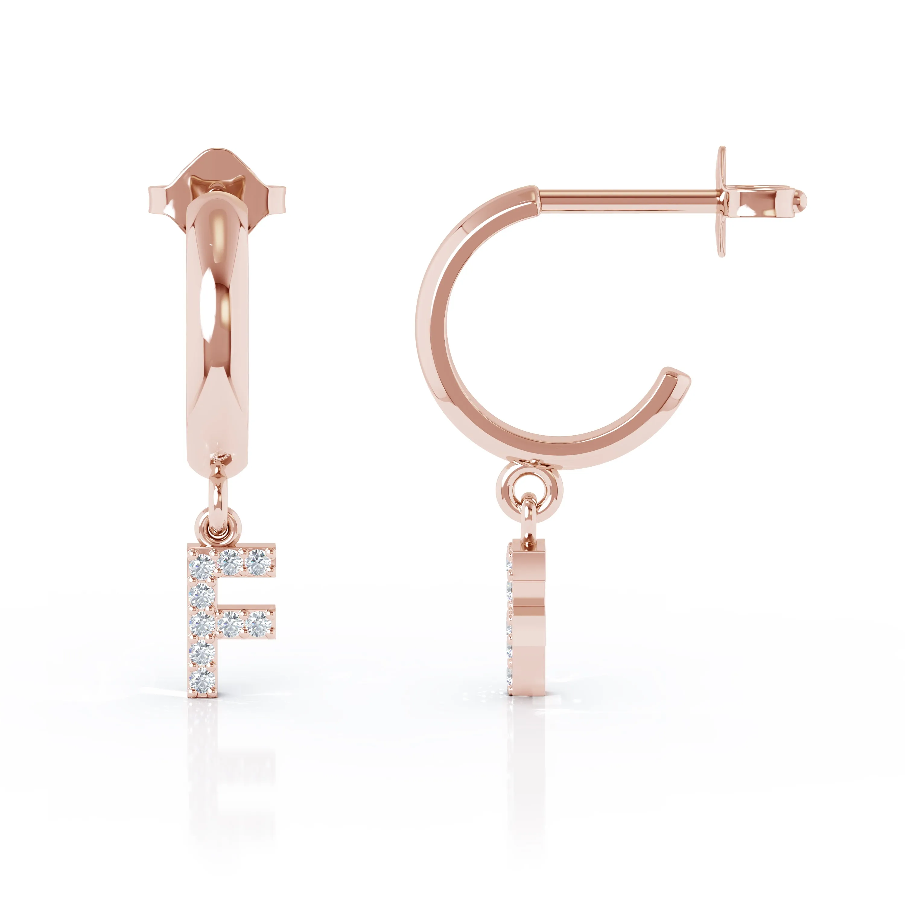 Diamond Alphabet Initial Charm Huggie Earrings Sold As Half Pair in 14K Gold