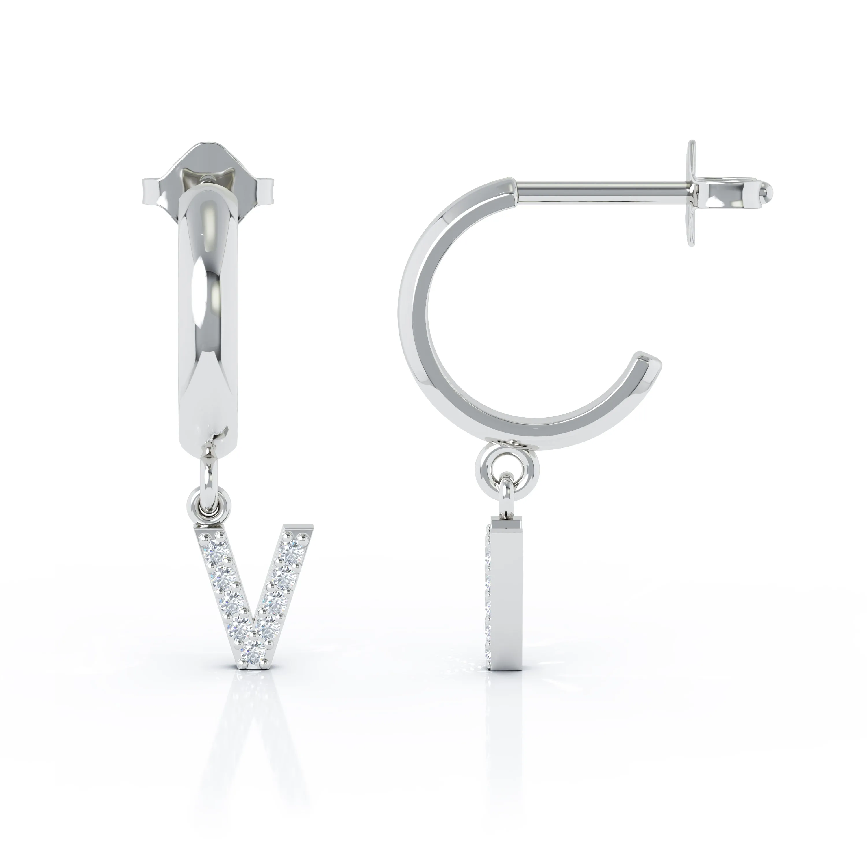 Diamond Alphabet Initial Charm Huggie Earrings Sold As Half Pair in 14K Gold
