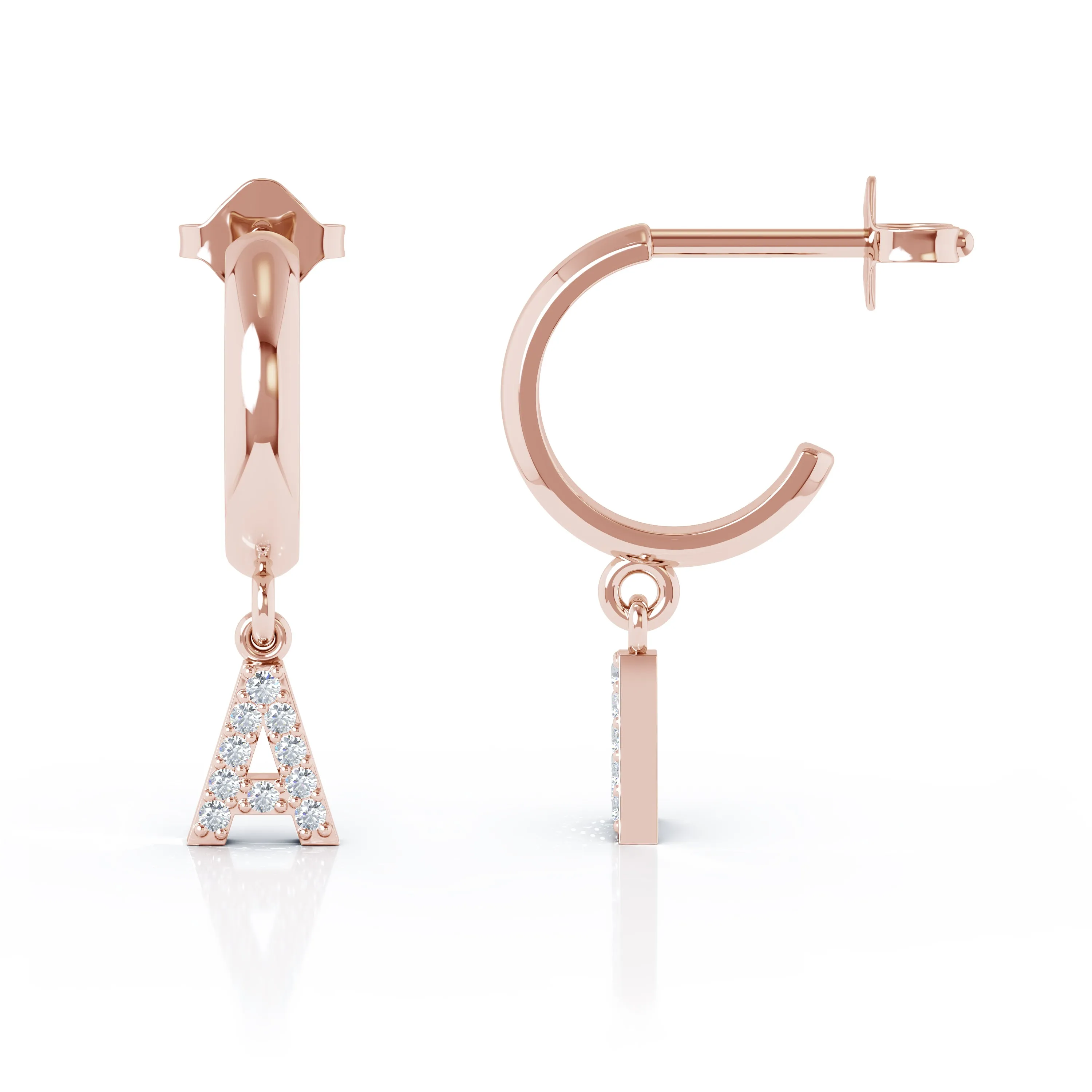 Diamond Alphabet Initial Charm Huggie Earrings Sold As Half Pair in 14K Gold