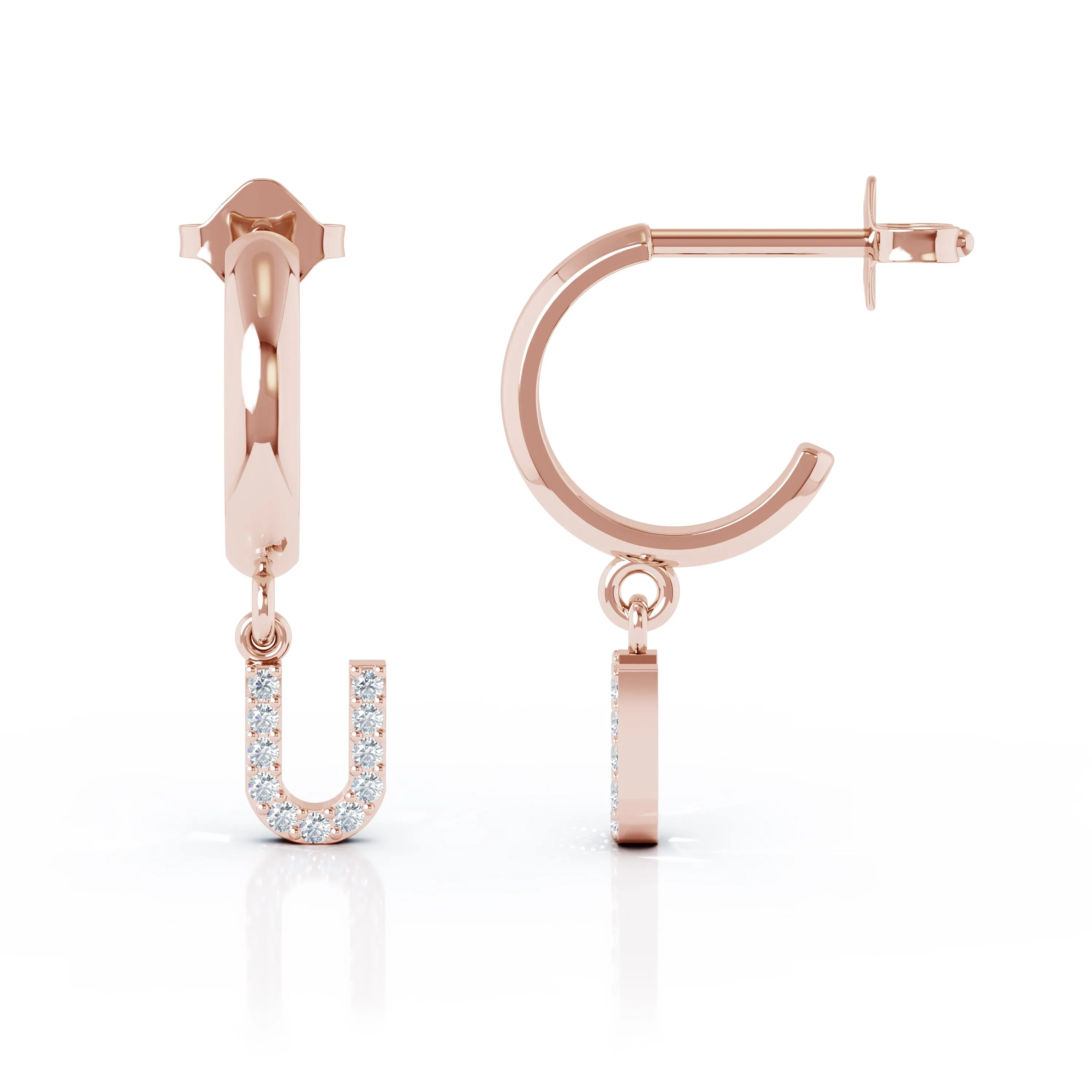 Diamond Alphabet Initial Charm Huggie Earrings Sold As Half Pair in 14K Gold