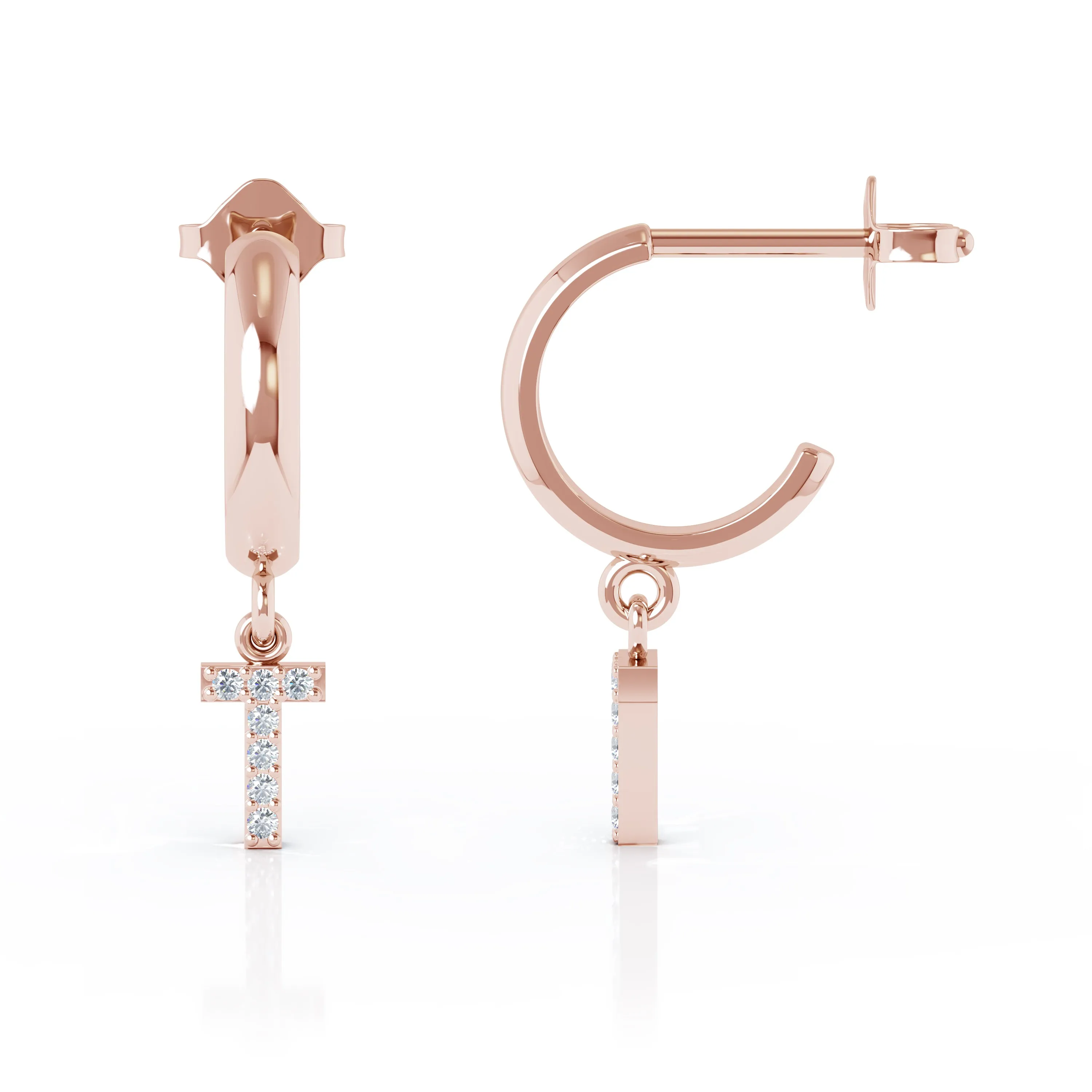 Diamond Alphabet Initial Charm Huggie Earrings Sold As Half Pair in 14K Gold