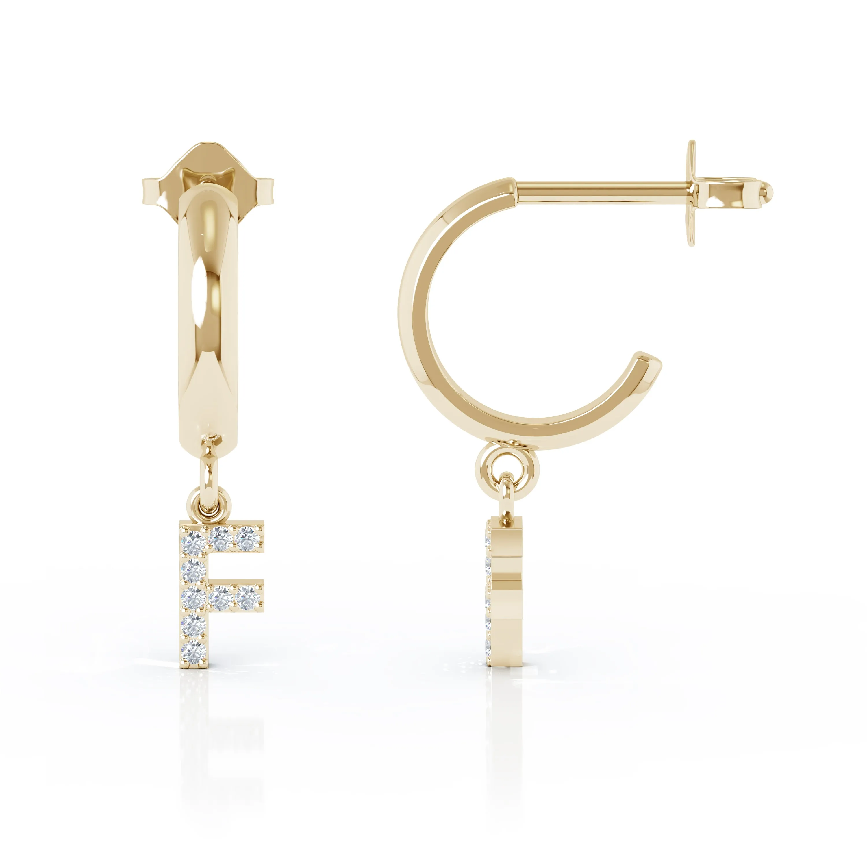 Diamond Alphabet Initial Charm Huggie Earrings Sold As Half Pair in 14K Gold