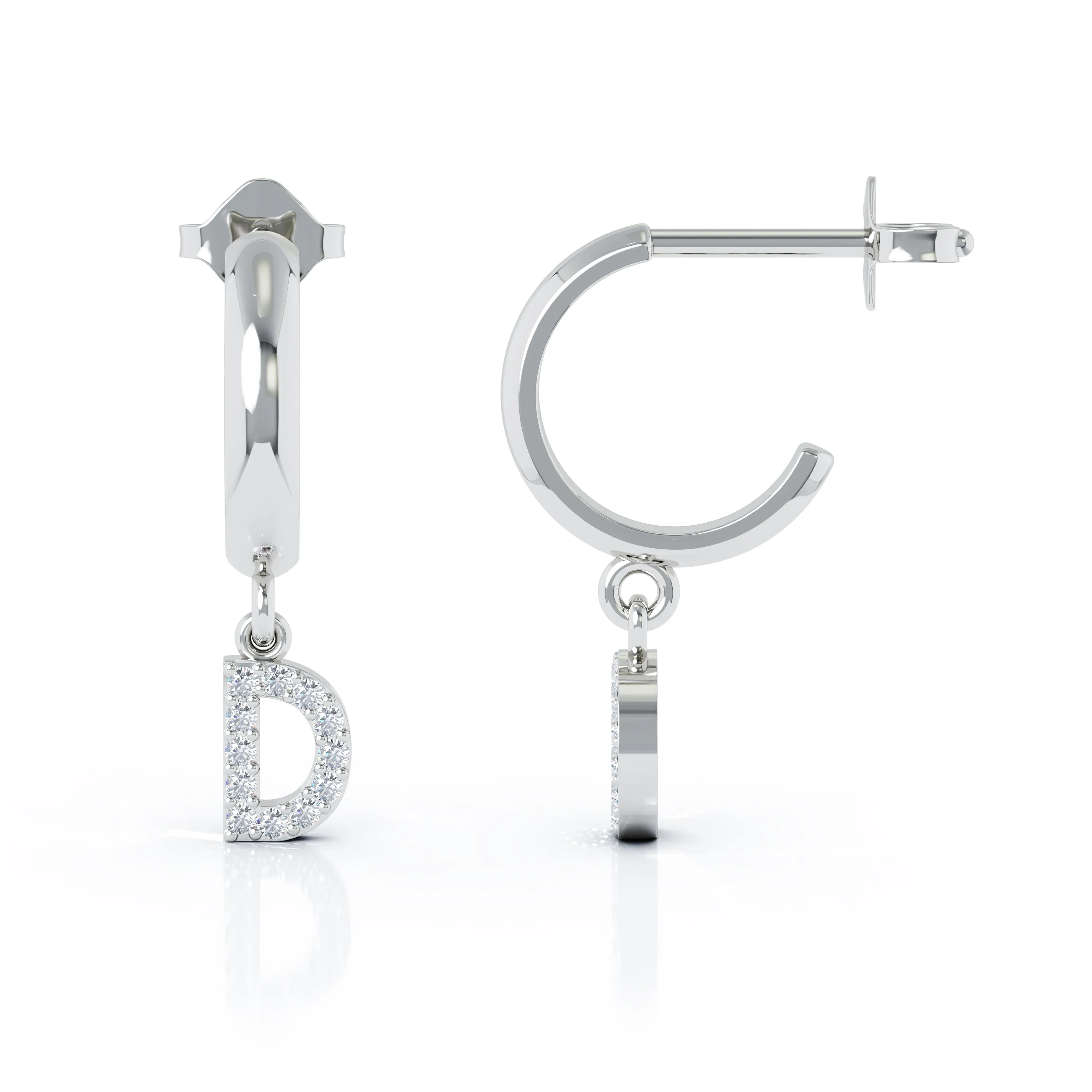 Diamond Alphabet Initial Charm Huggie Earrings Sold As Half Pair in 14K Gold