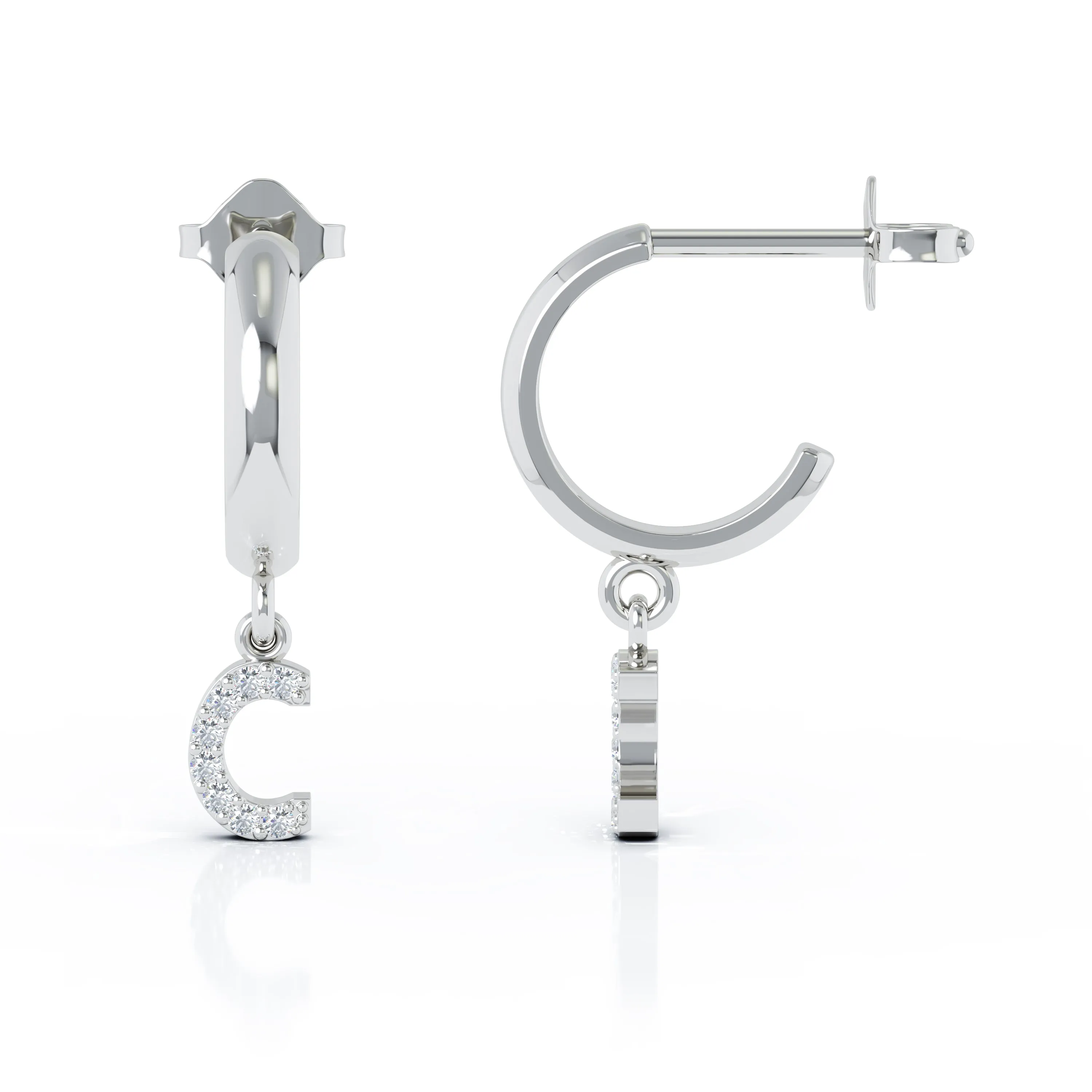 Diamond Alphabet Initial Charm Huggie Earrings Sold As Half Pair in 14K Gold