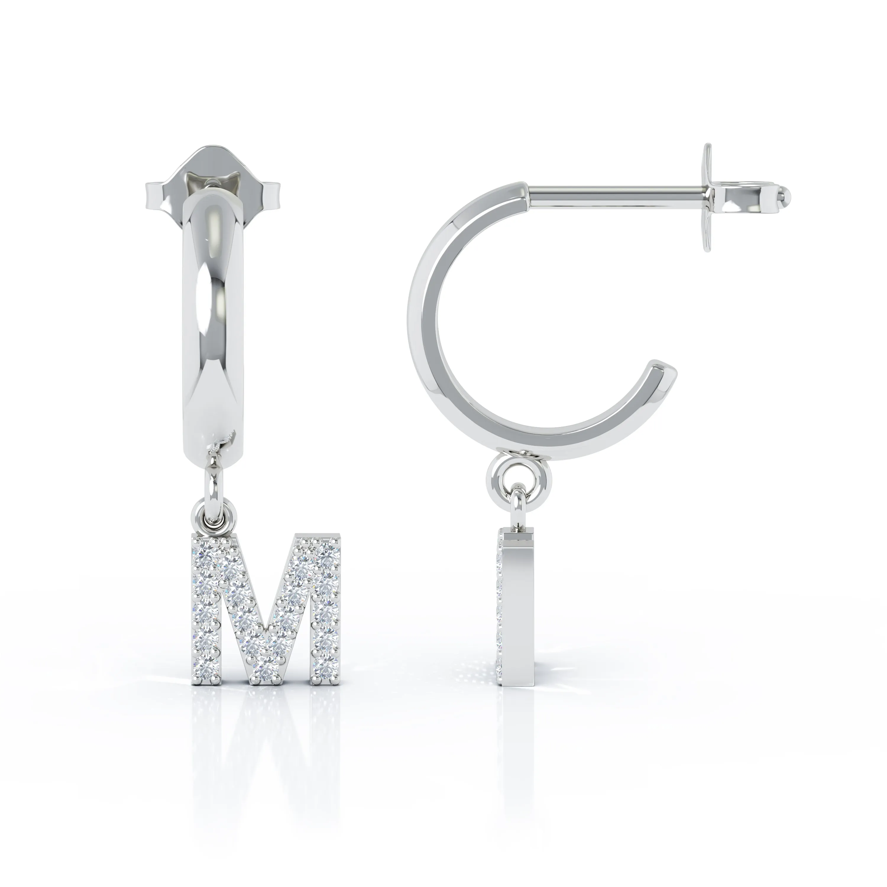 Diamond Alphabet Initial Charm Huggie Earrings Sold As Half Pair in 14K Gold
