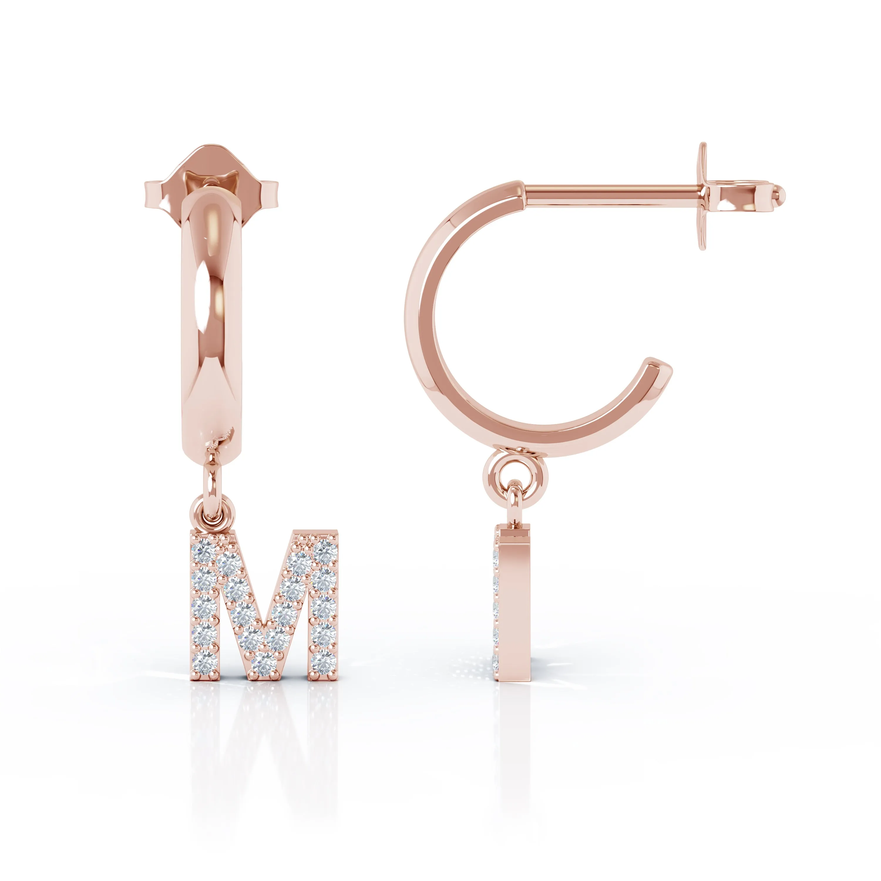 Diamond Alphabet Initial Charm Huggie Earrings Sold As Half Pair in 14K Gold