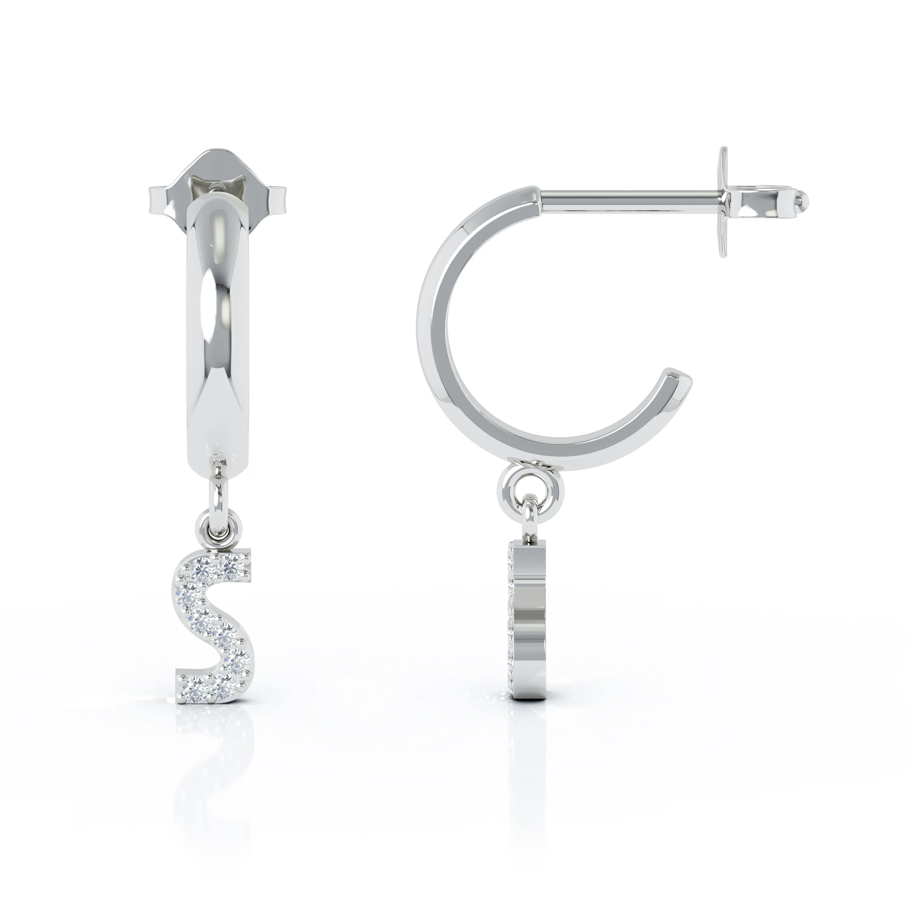 Diamond Alphabet Initial Charm Huggie Earrings Sold As Half Pair in 14K Gold