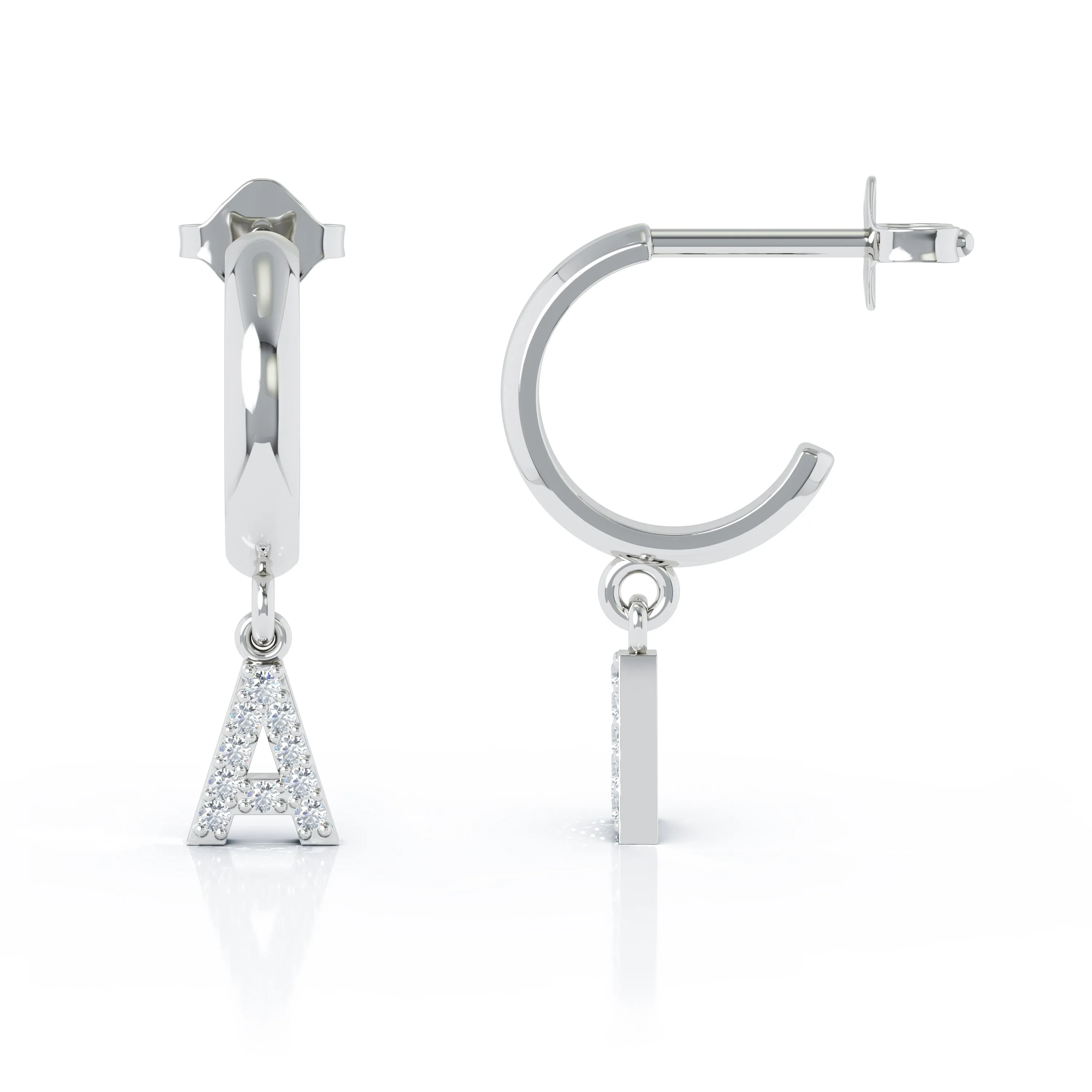 Diamond Alphabet Initial Charm Huggie Earrings Sold As Half Pair in 14K Gold