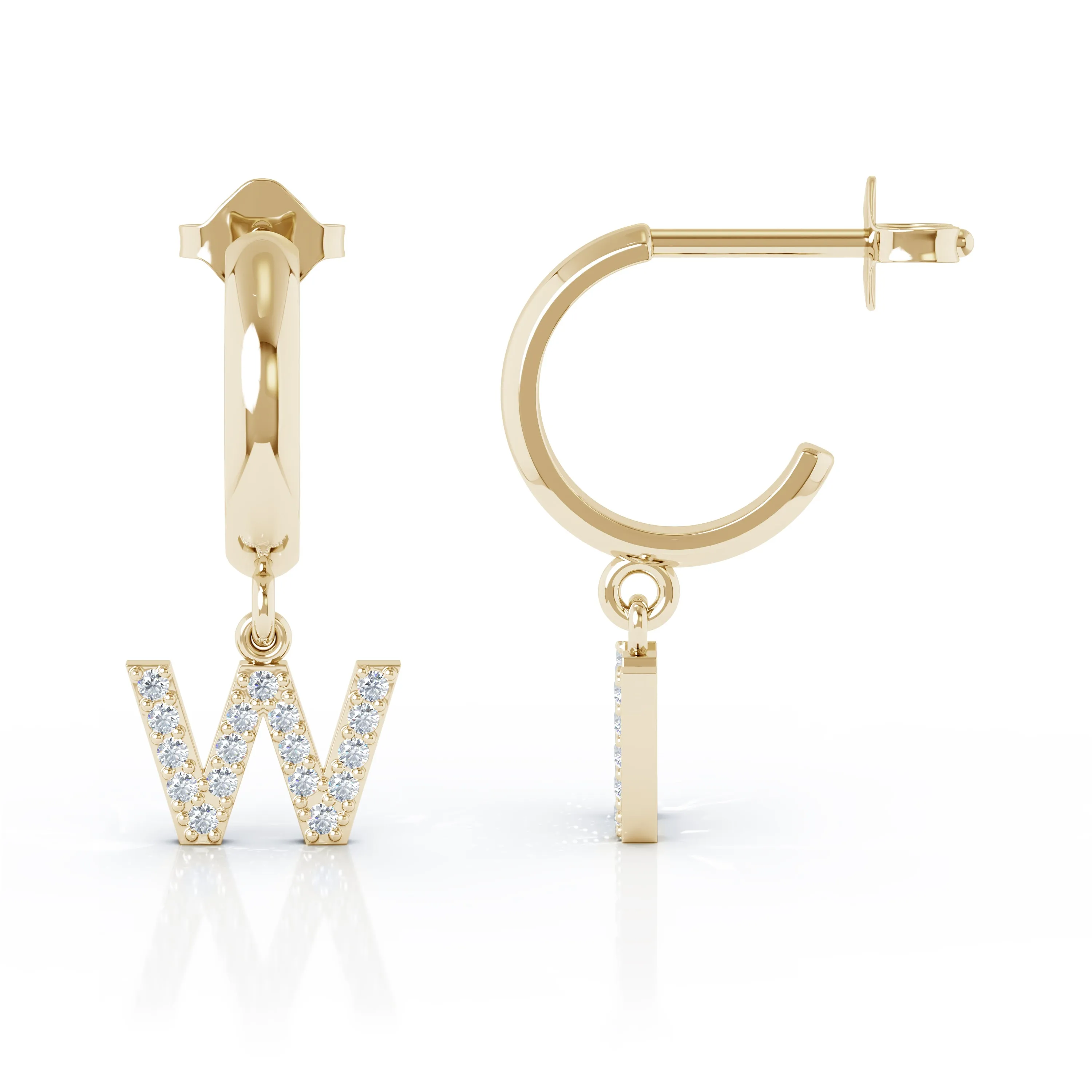 Diamond Alphabet Initial Charm Huggie Earrings Sold As Half Pair in 14K Gold