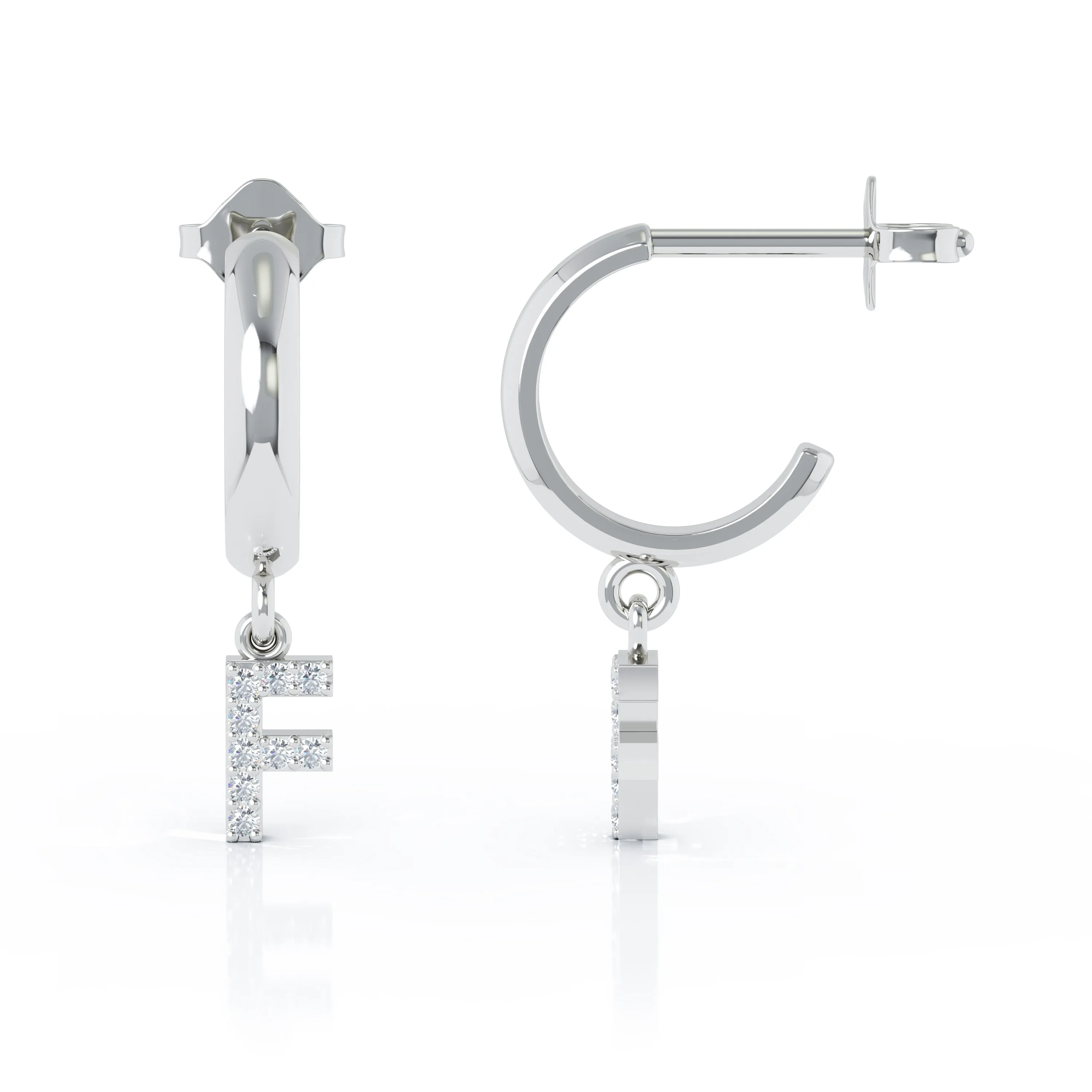 Diamond Alphabet Initial Charm Huggie Earrings Sold As Half Pair in 14K Gold