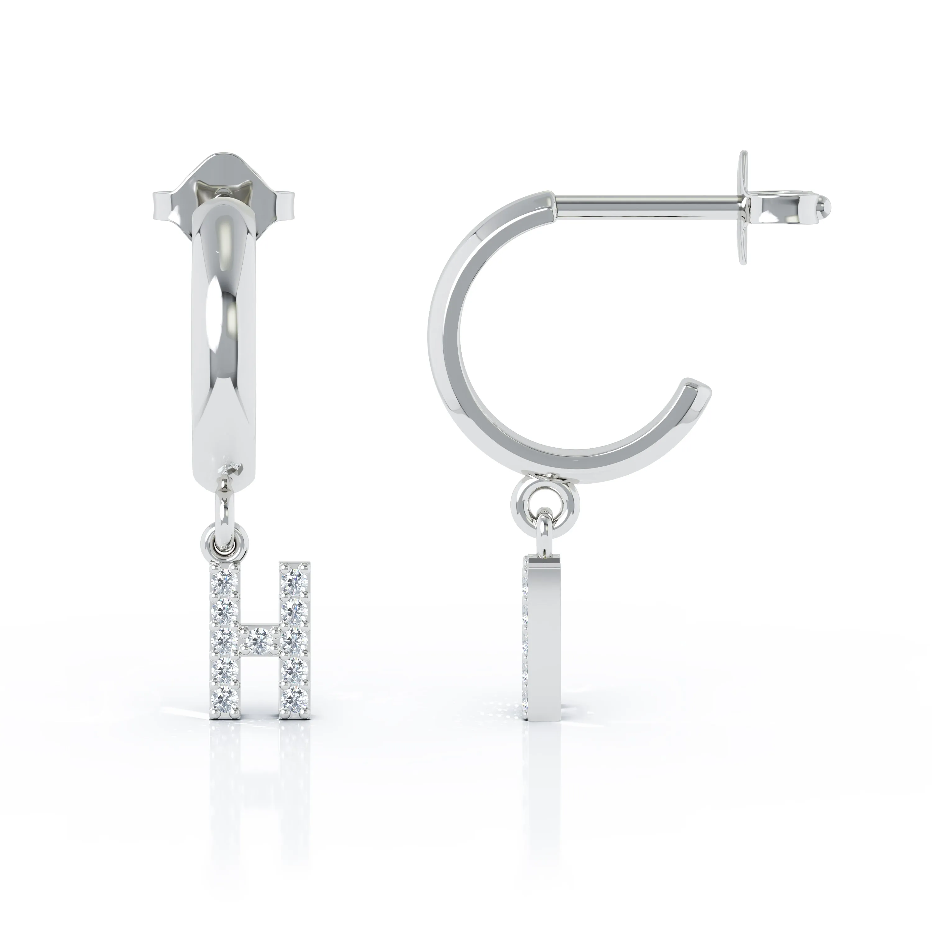 Diamond Alphabet Initial Charm Huggie Earrings Sold As Half Pair in 14K Gold