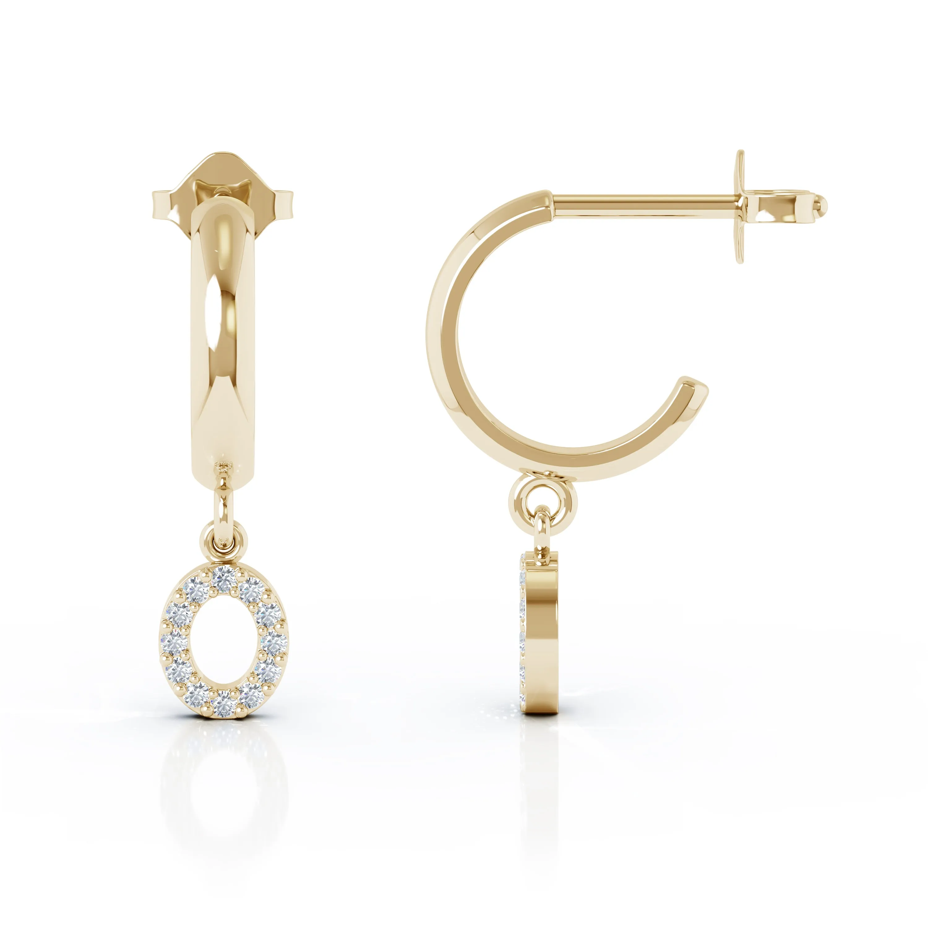 Diamond Alphabet Initial Charm Huggie Earrings Sold As Half Pair in 14K Gold