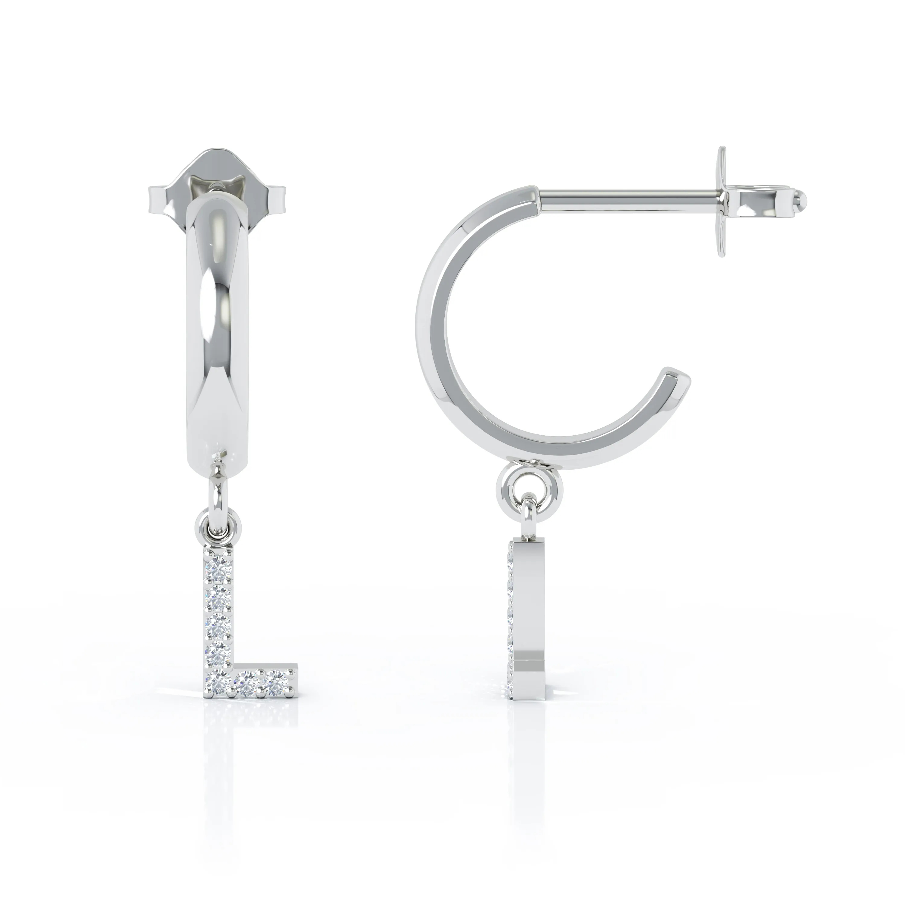 Diamond Alphabet Initial Charm Huggie Earrings Sold As Half Pair in 14K Gold