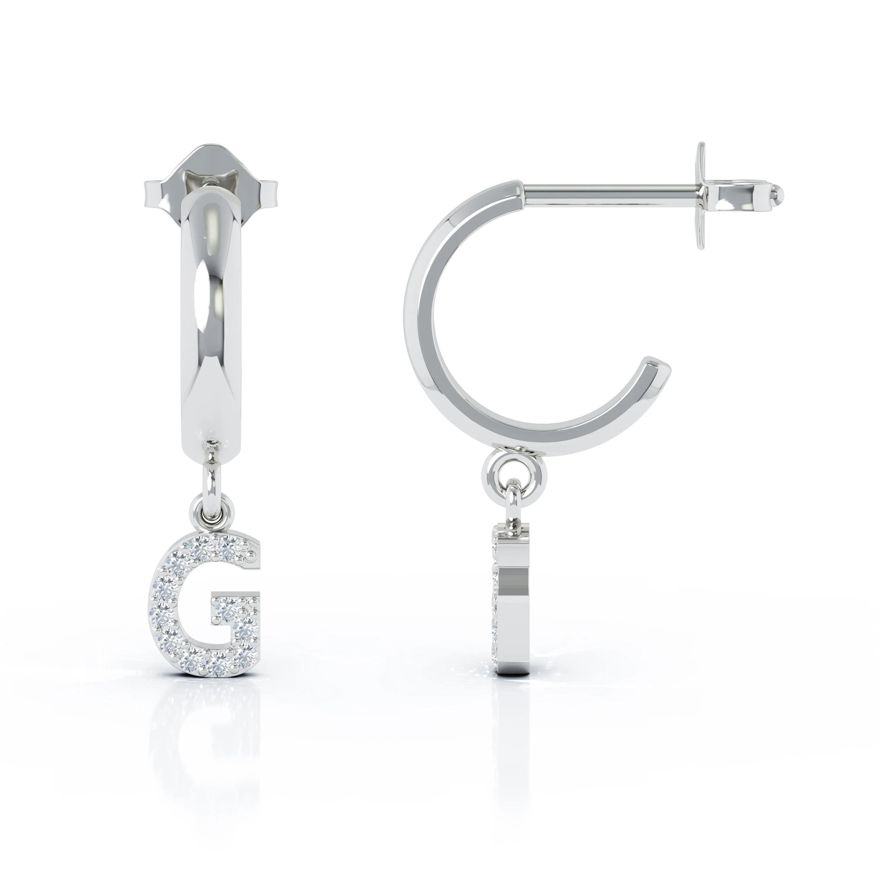 Diamond Alphabet Initial Charm Huggie Earrings Sold As Half Pair in 14K Gold