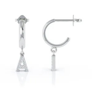 Diamond Alphabet Initial Charm Huggie Earrings Sold As Half Pair in 14K Gold