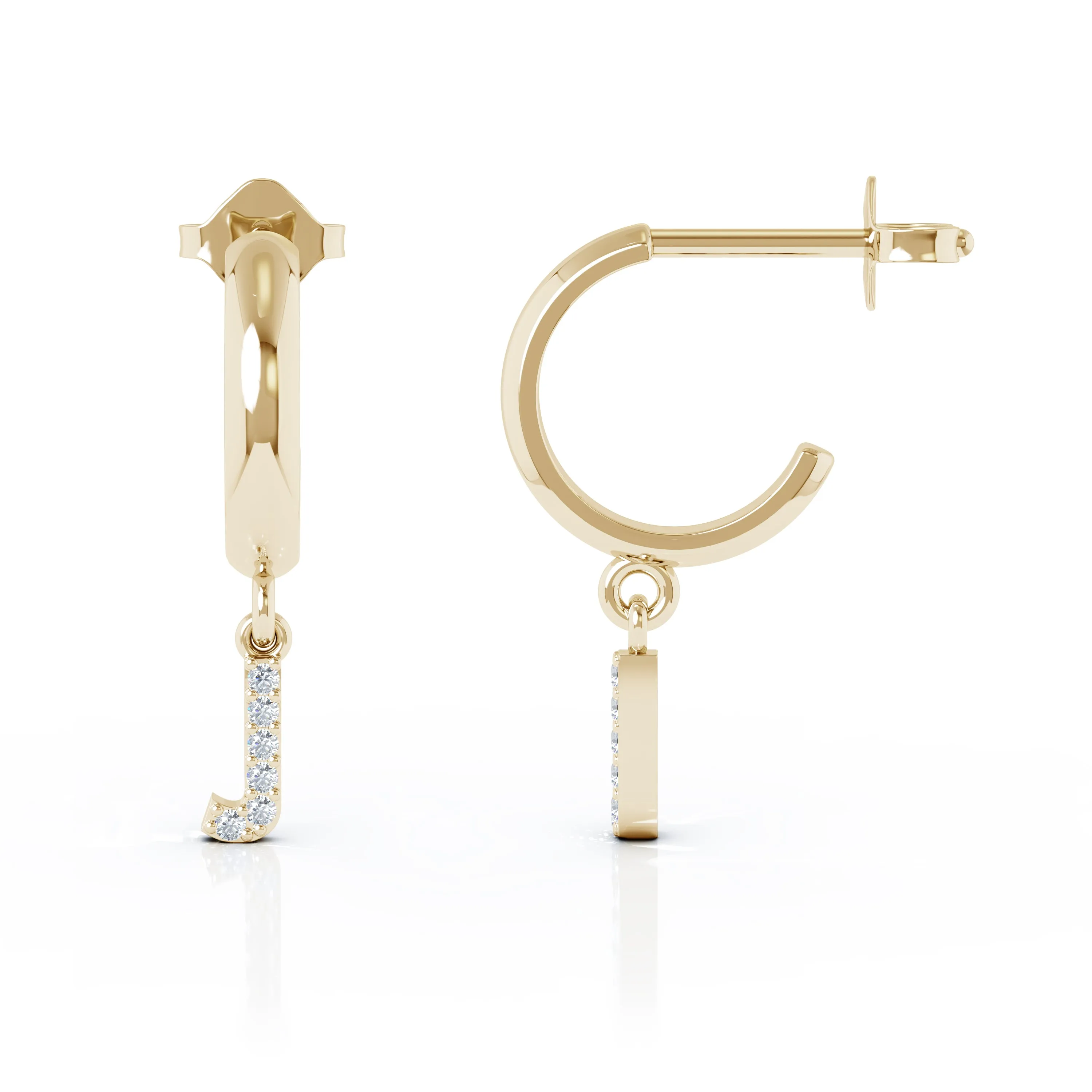 Diamond Alphabet Initial Charm Huggie Earrings Sold As Half Pair in 14K Gold