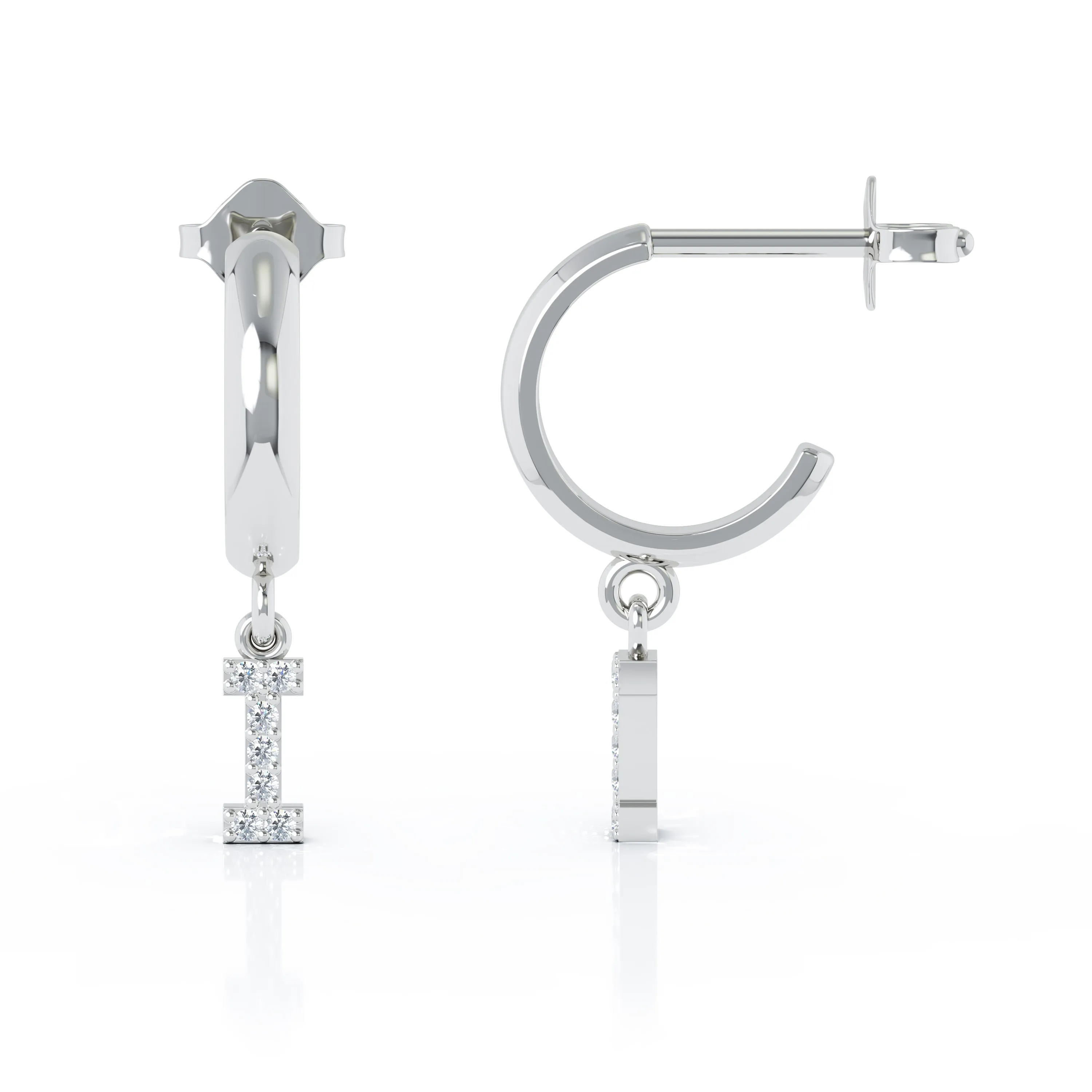 Diamond Alphabet Initial Charm Huggie Earrings Sold As Half Pair in 14K Gold
