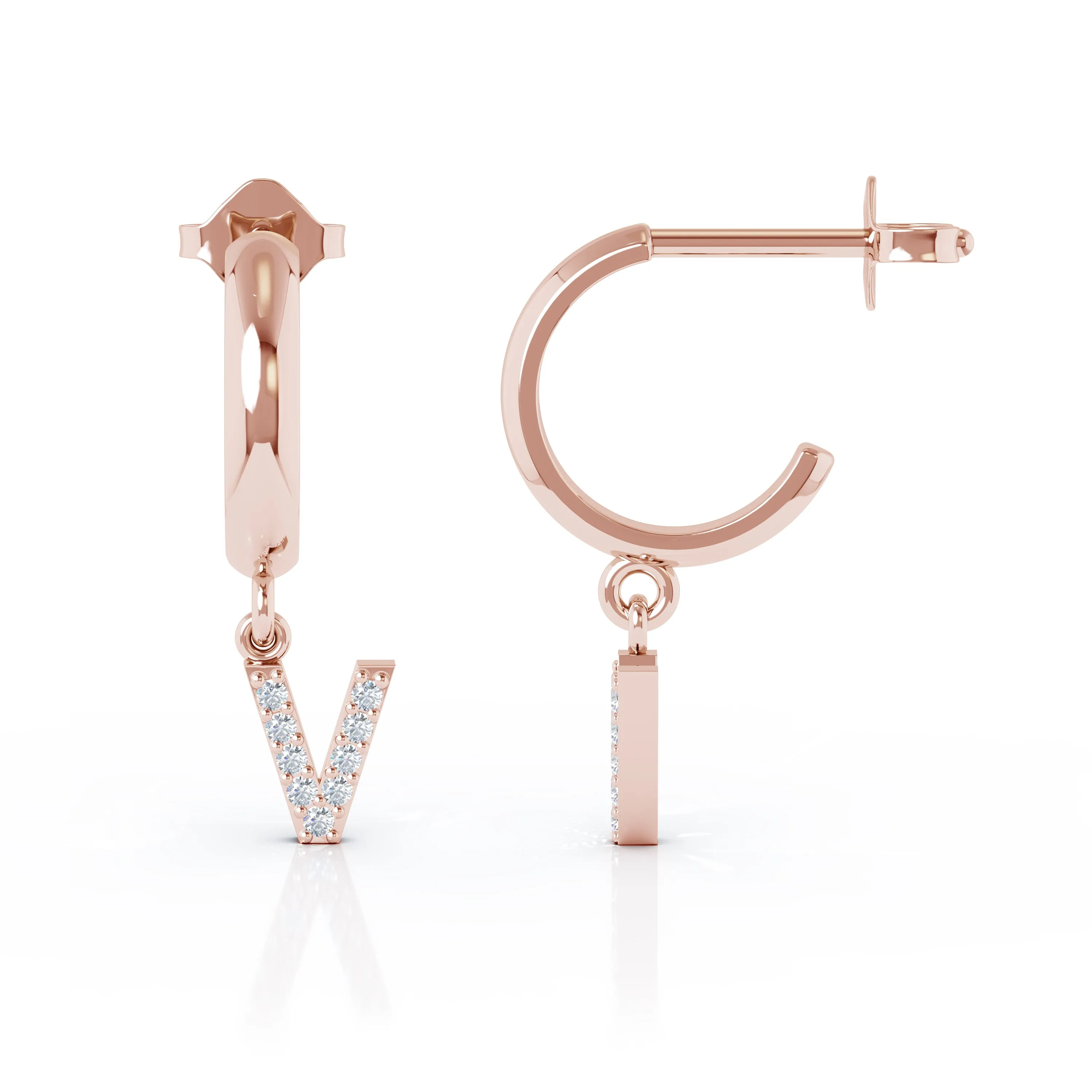 Diamond Alphabet Initial Charm Huggie Earrings Sold As Half Pair in 14K Gold