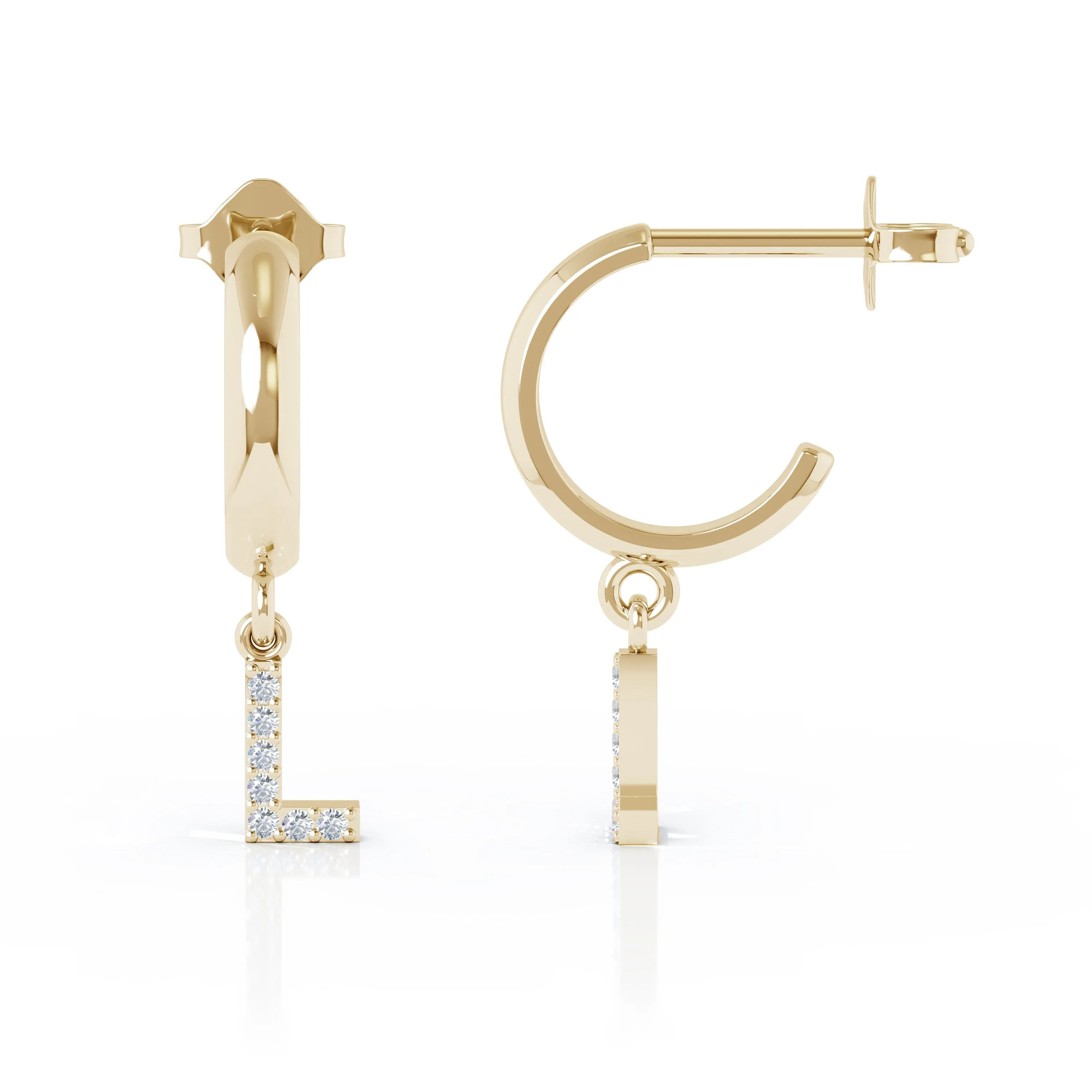 Diamond Alphabet Initial Charm Huggie Earrings Sold As Half Pair in 14K Gold