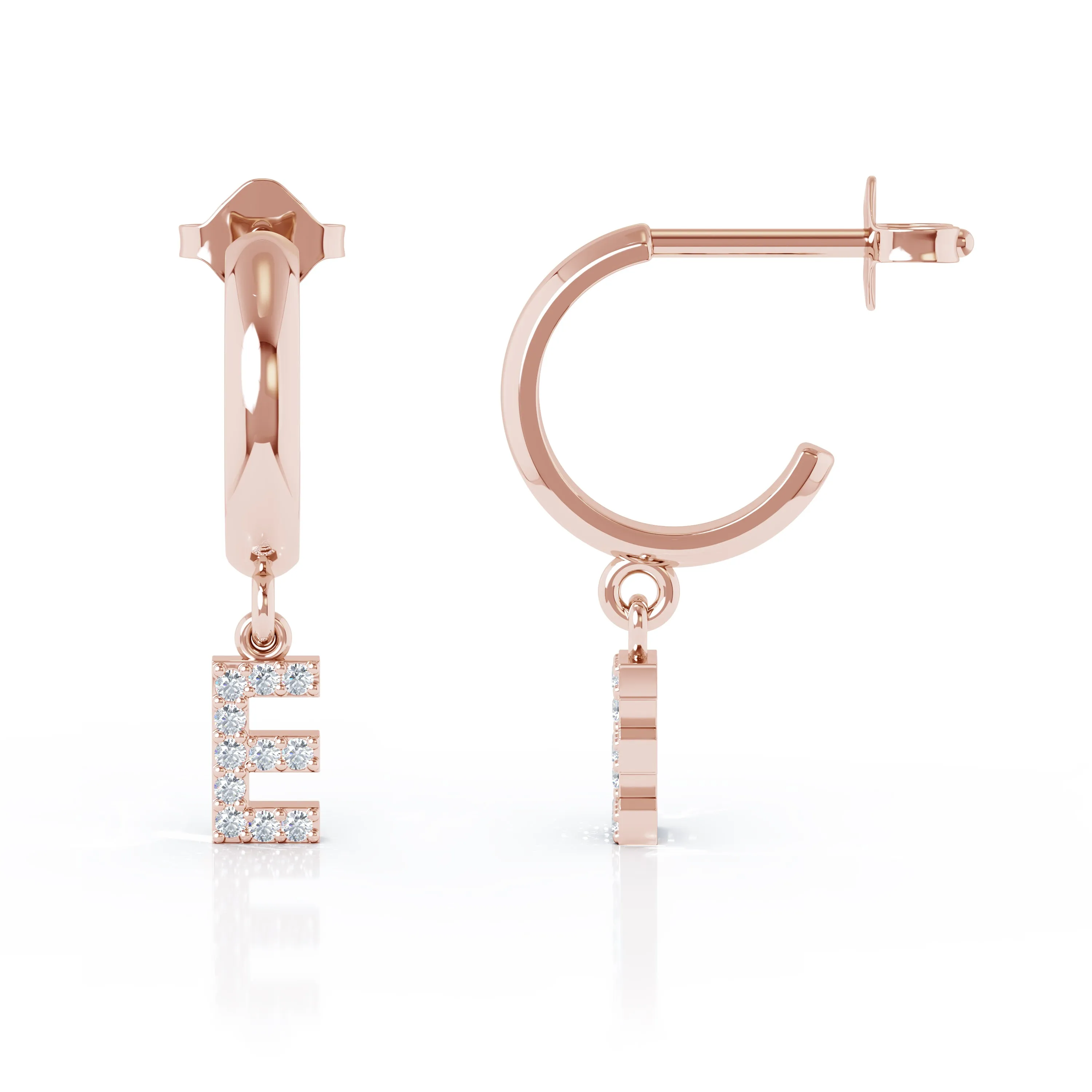 Diamond Alphabet Initial Charm Huggie Earrings Sold As Half Pair in 14K Gold