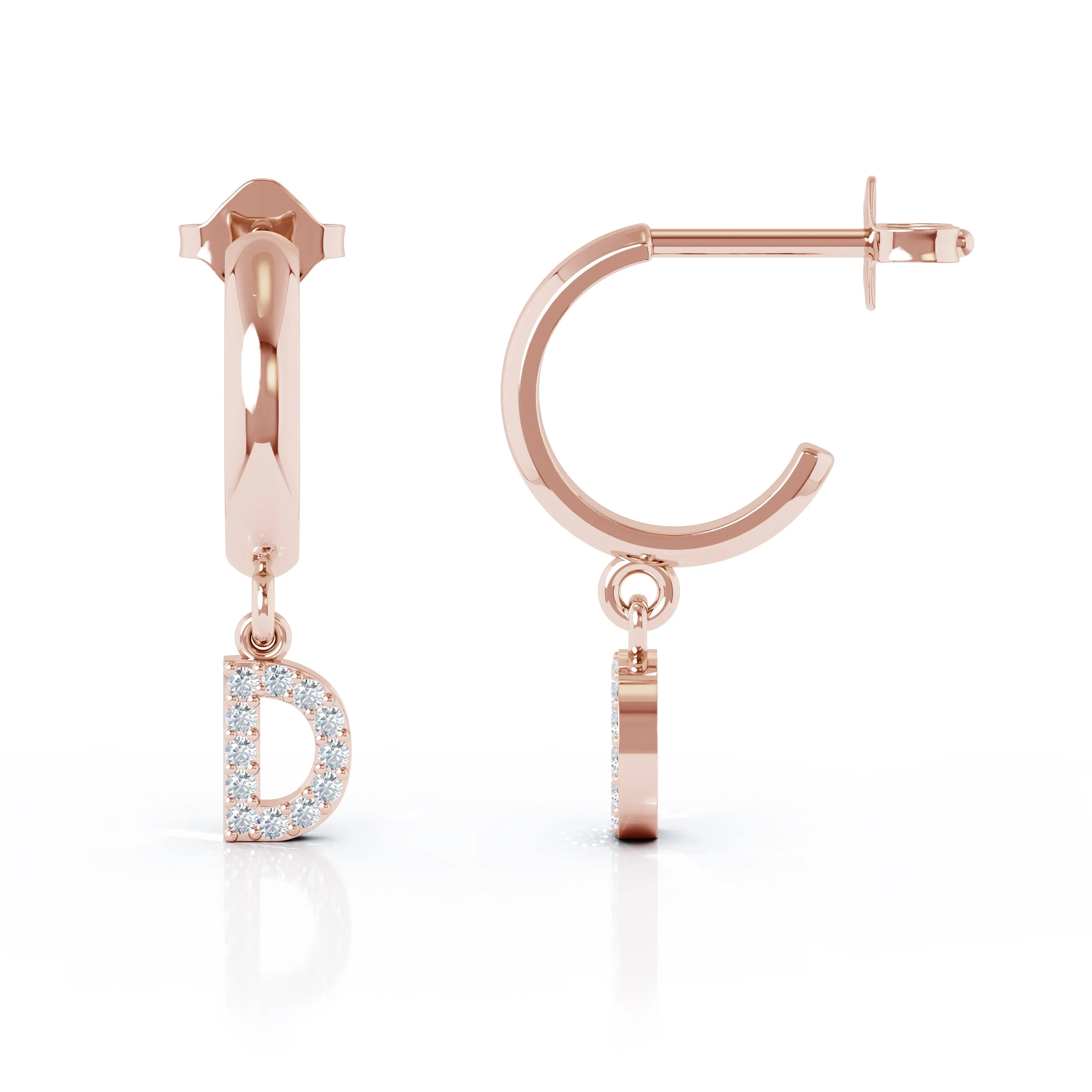 Diamond Alphabet Initial Charm Huggie Earrings Sold As Half Pair in 14K Gold