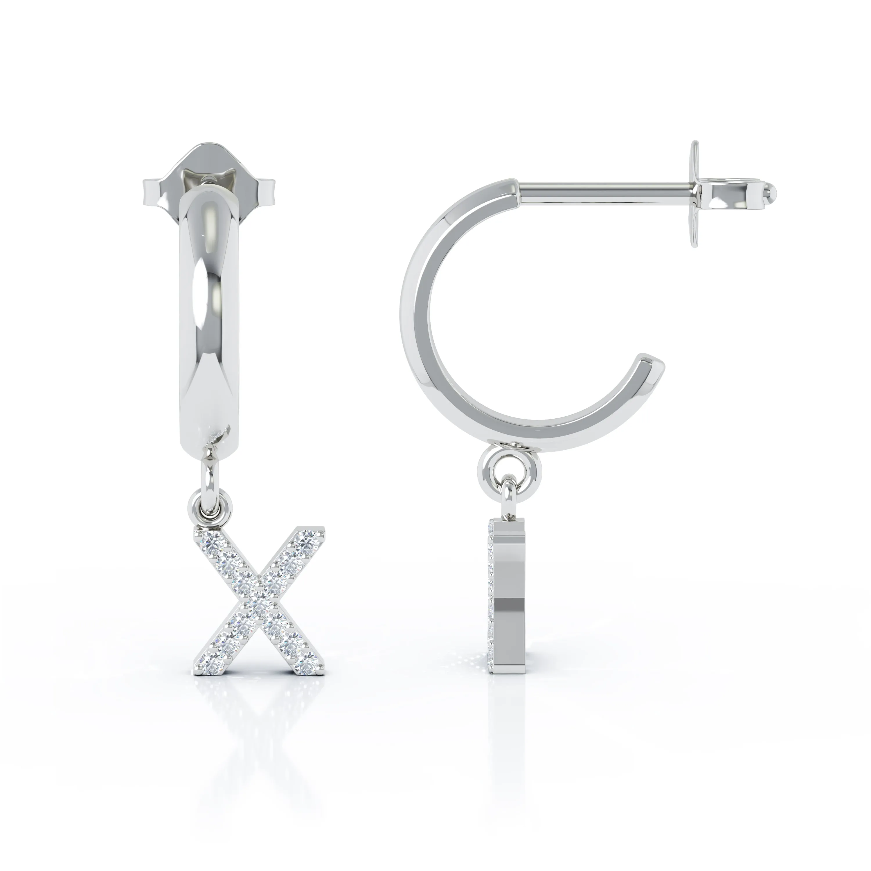 Diamond Alphabet Initial Charm Huggie Earrings Sold As Half Pair in 14K Gold
