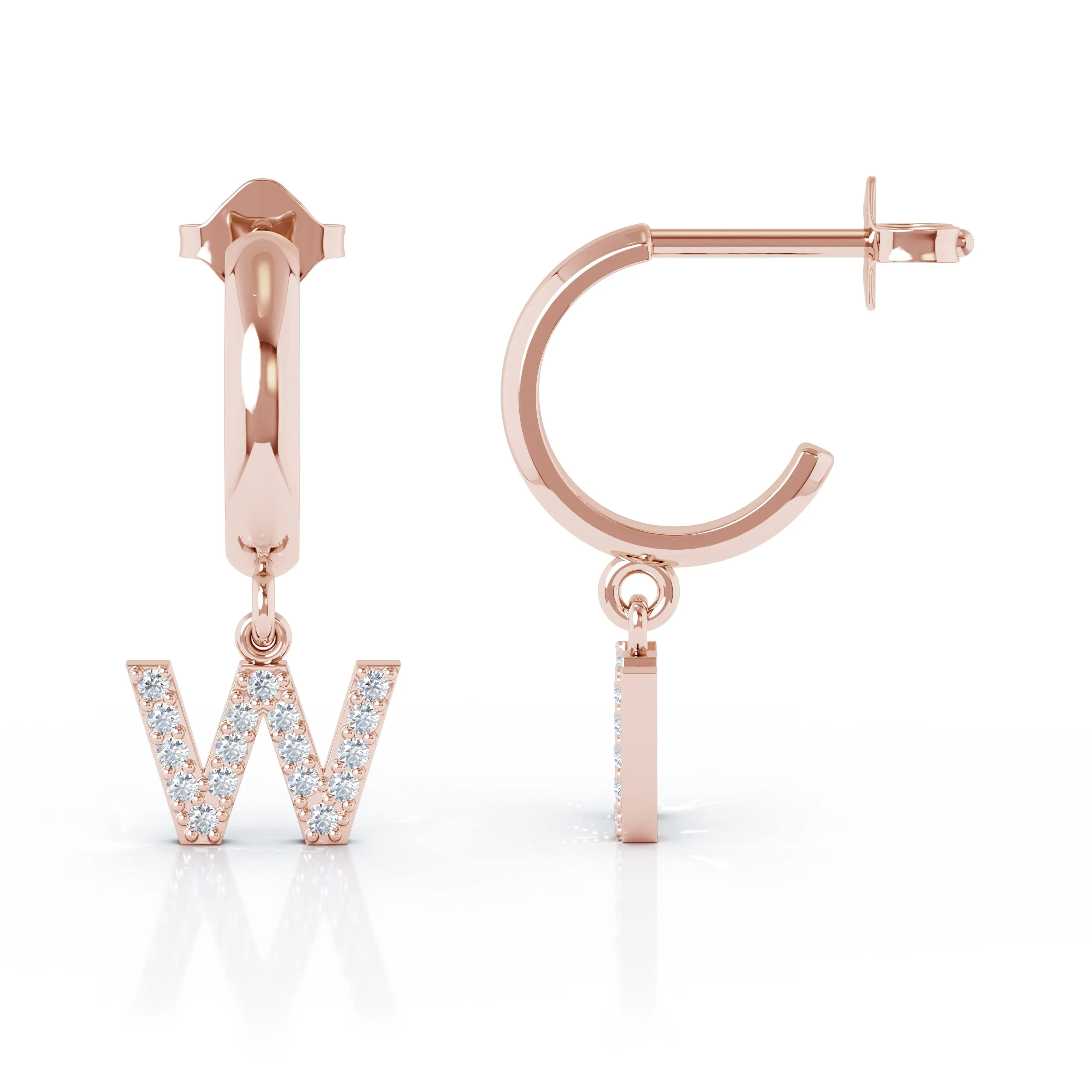 Diamond Alphabet Initial Charm Huggie Earrings Sold As Half Pair in 14K Gold