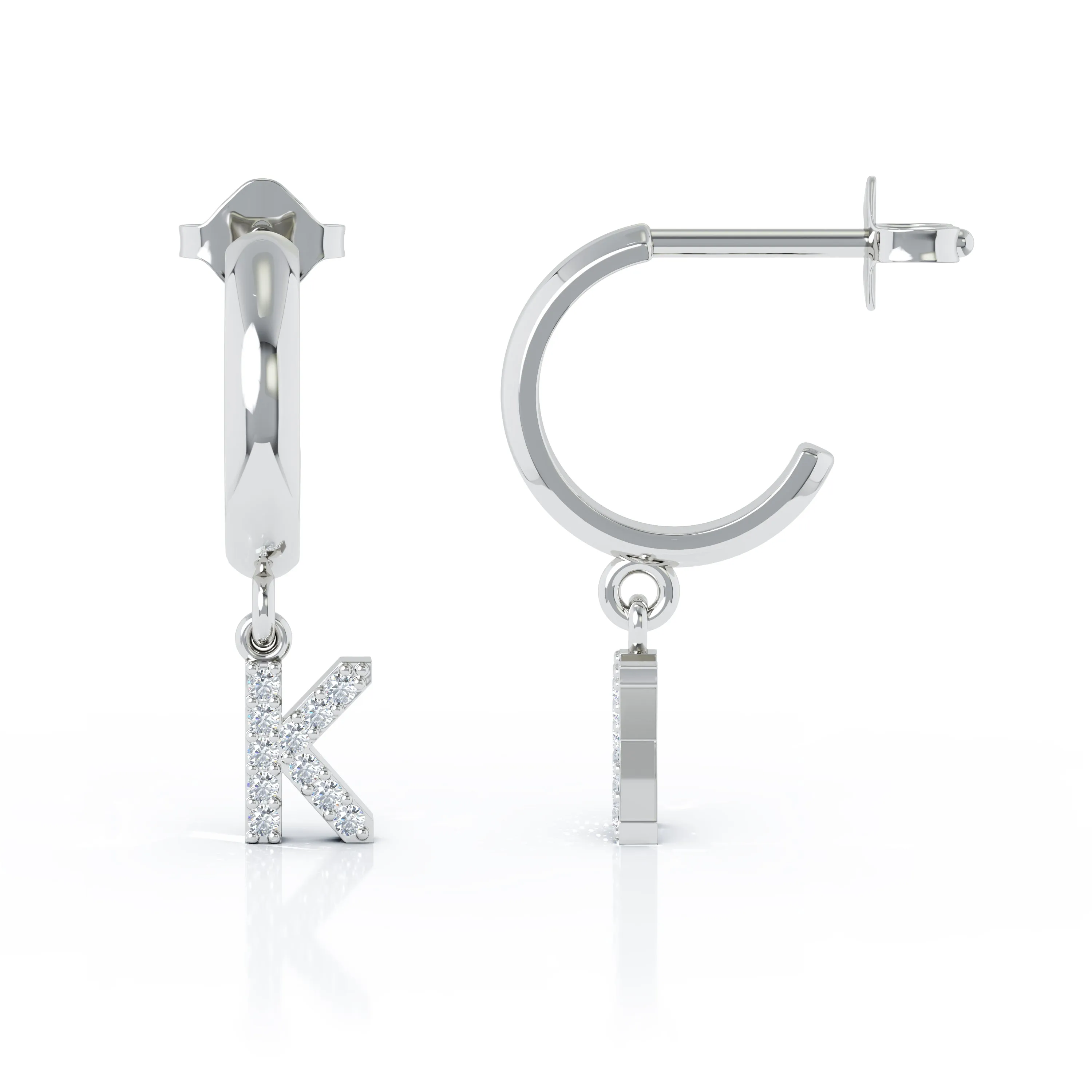 Diamond Alphabet Initial Charm Huggie Earrings Sold As Half Pair in 14K Gold