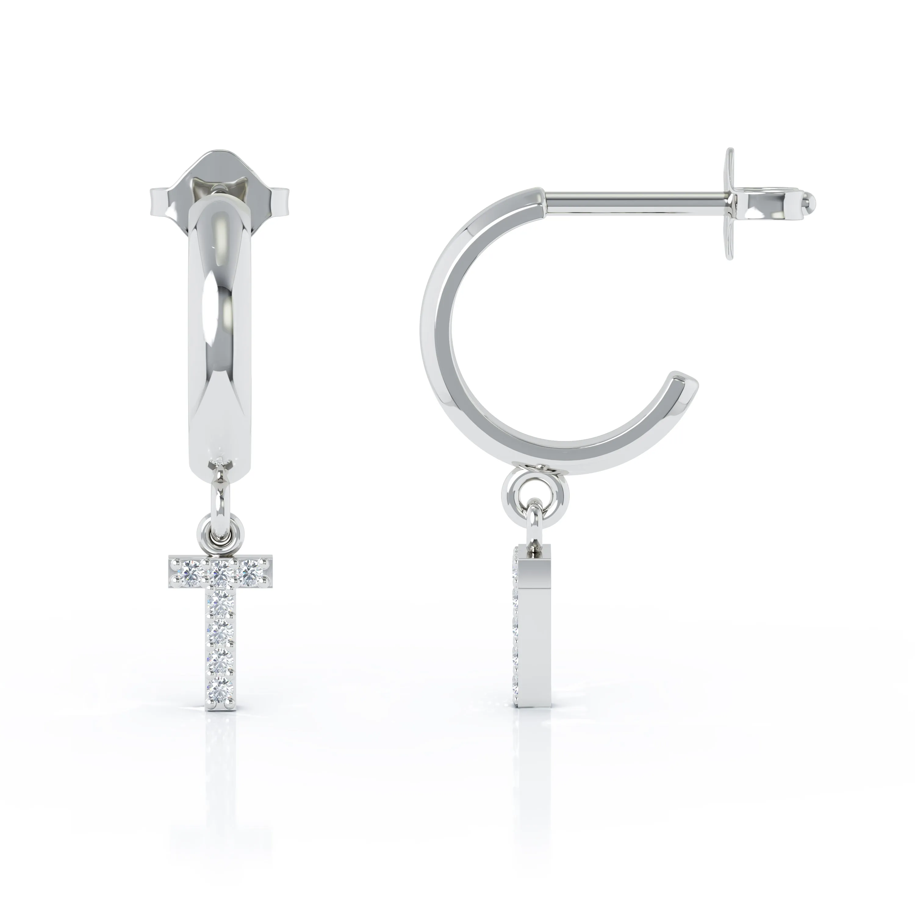 Diamond Alphabet Initial Charm Huggie Earrings Sold As Half Pair in 14K Gold