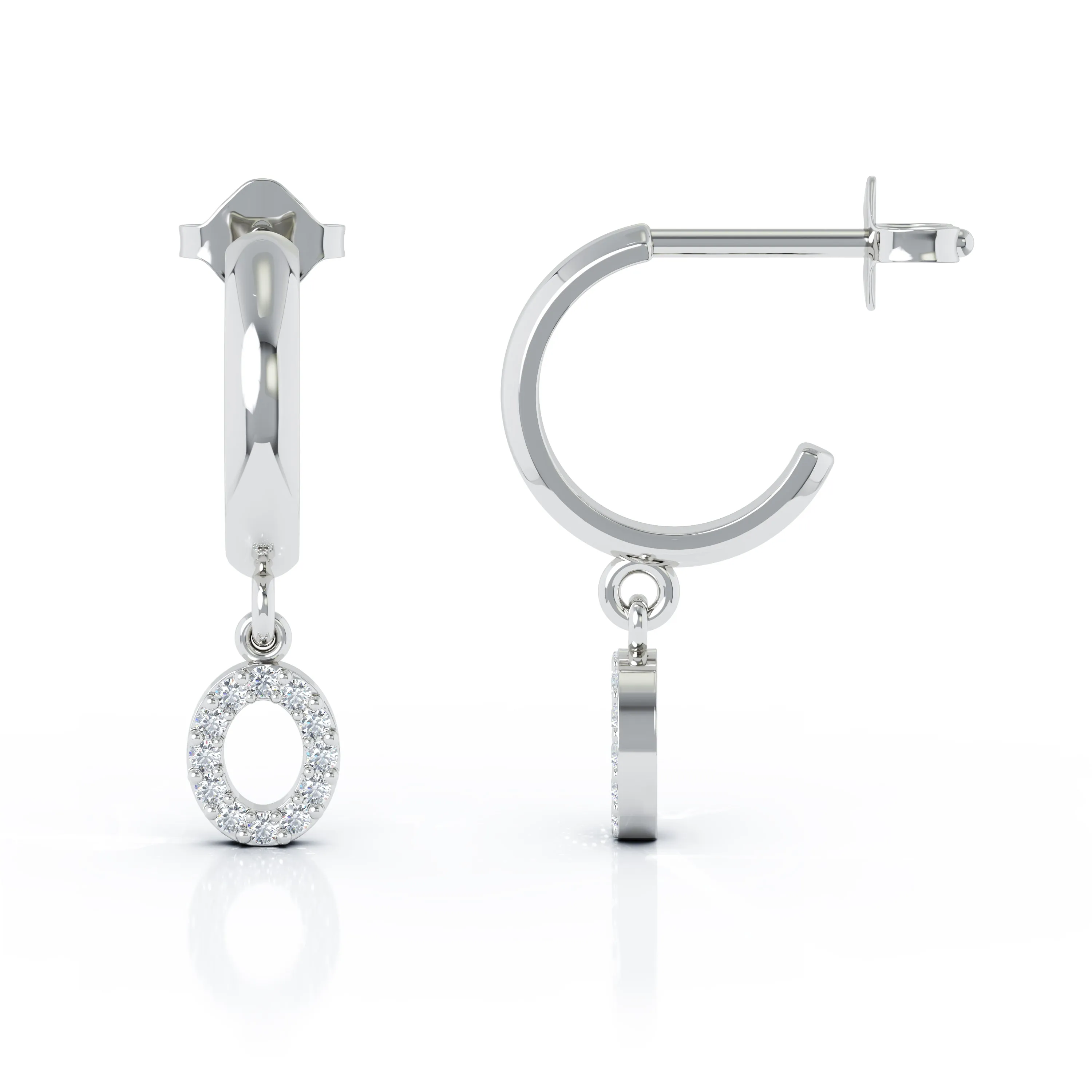 Diamond Alphabet Initial Charm Huggie Earrings Sold As Half Pair in 14K Gold