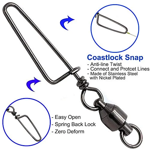 Easy Catch 10, 30 Pack High-Strength Fishing Ball Bearing Swivel with Coastlock Snap, Strong Welded Ring for Saltwater Fishing-18Lb to 350Lb (100% Copper Stainless Steel) (Size 4 4 (90lb) 30Pack)