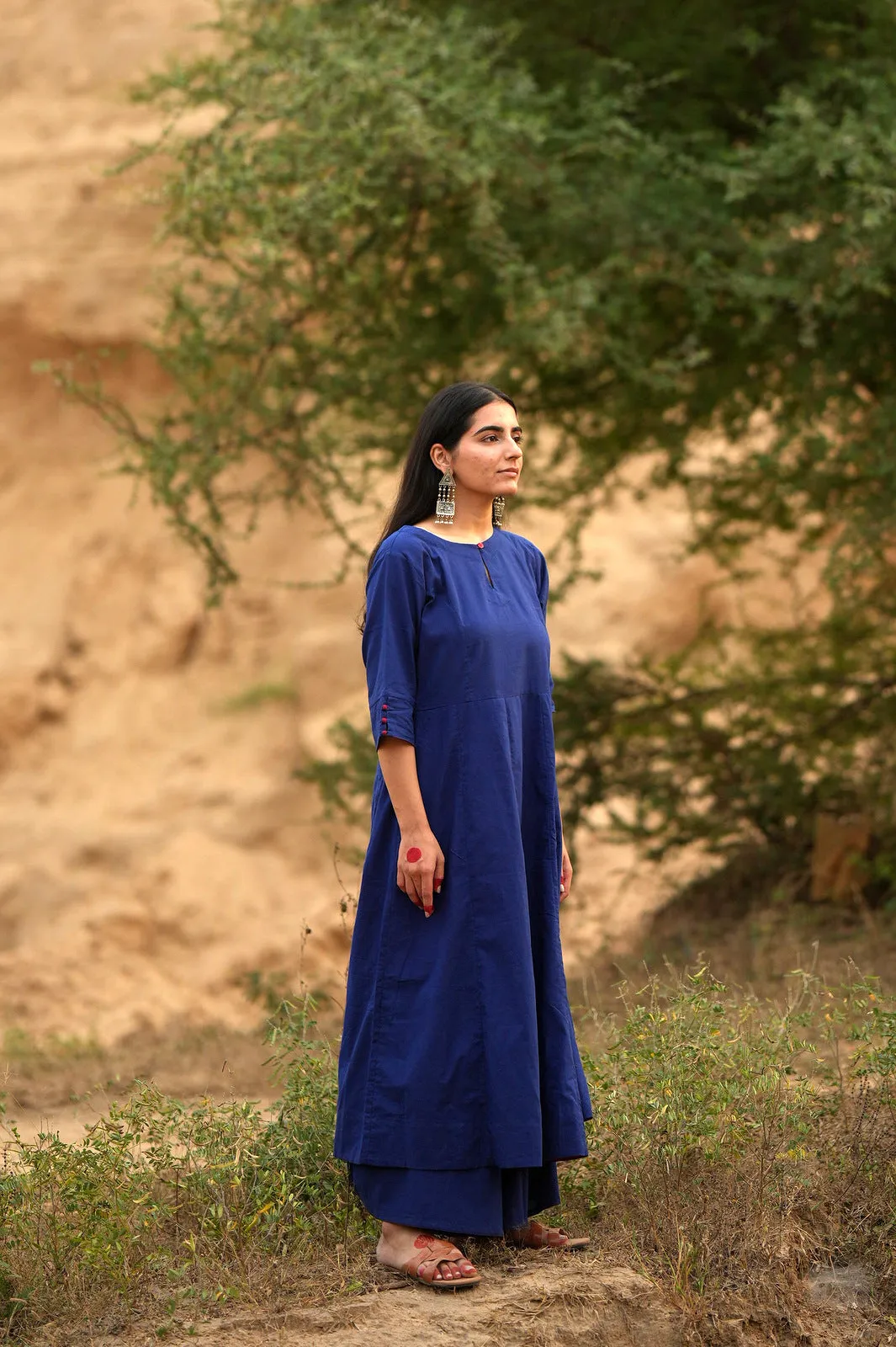 Egyptian blue Kalidaar Kurta Set with Dupatta