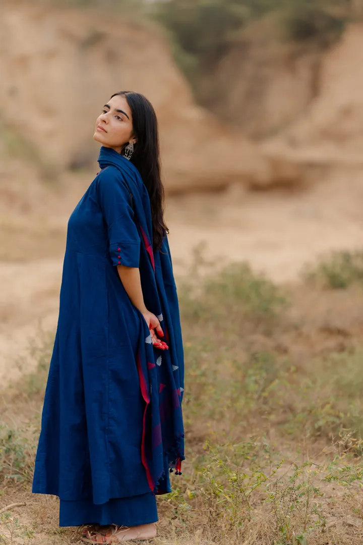 Egyptian blue Kalidaar Kurta Set with Dupatta