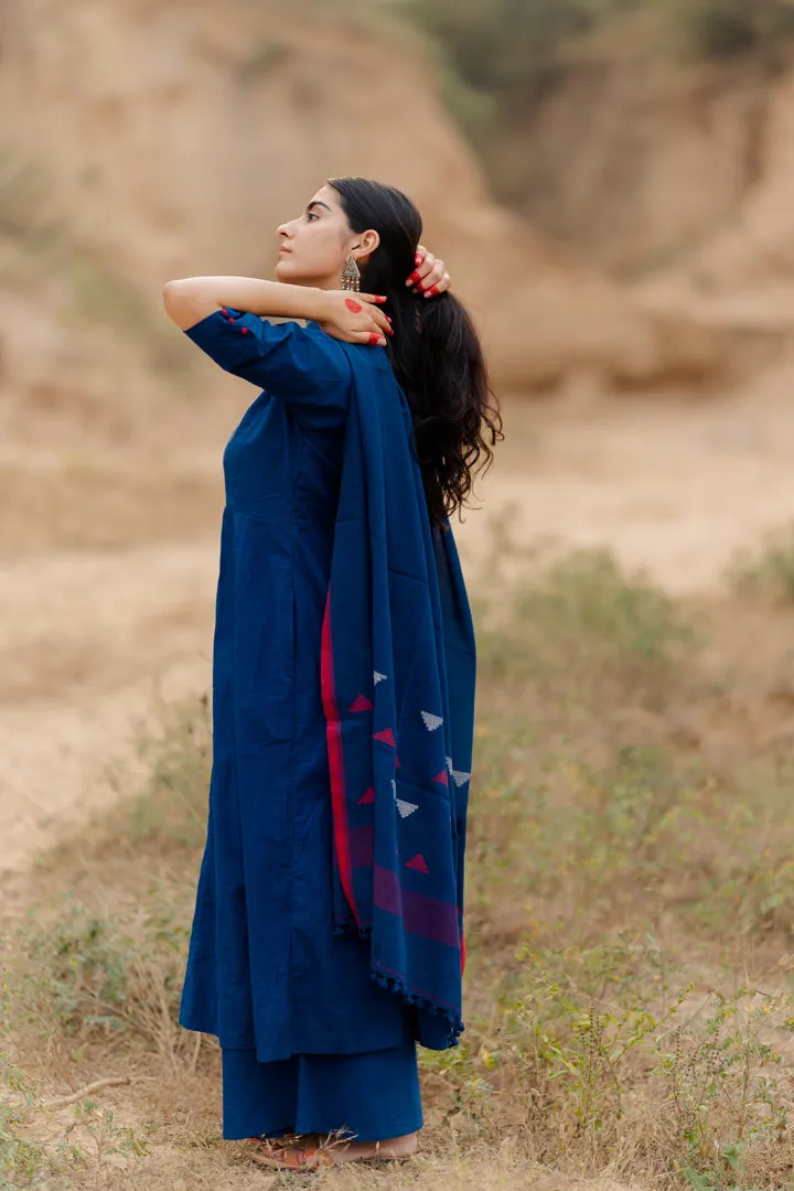 Egyptian blue Kalidaar Kurta Set with Dupatta