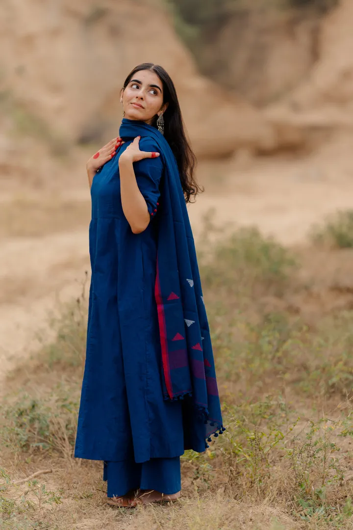 Egyptian blue Kalidaar Kurta Set with Dupatta