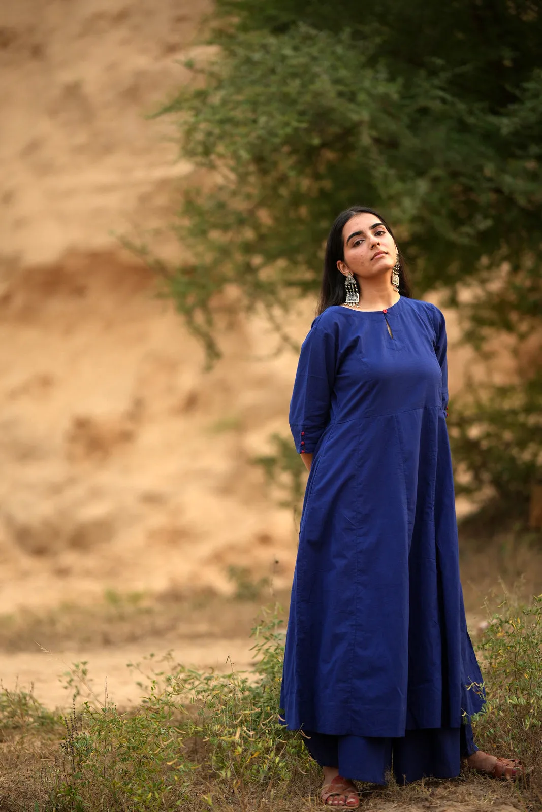 Egyptian blue Kalidaar Kurta Set with Dupatta