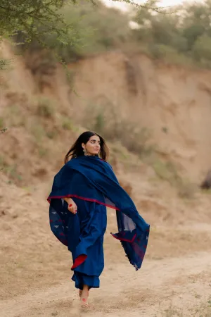 Egyptian blue Kalidaar Kurta Set with Dupatta