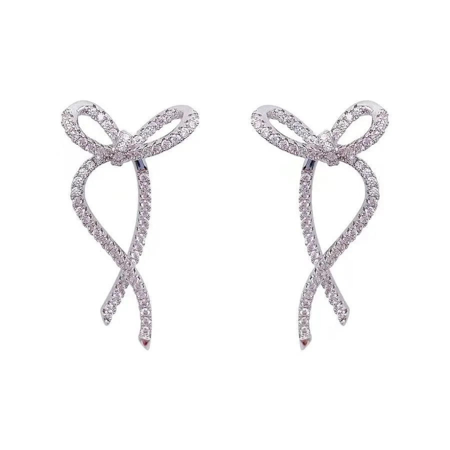 Elegant Rhinestone Inlaid Bowknot Earrings