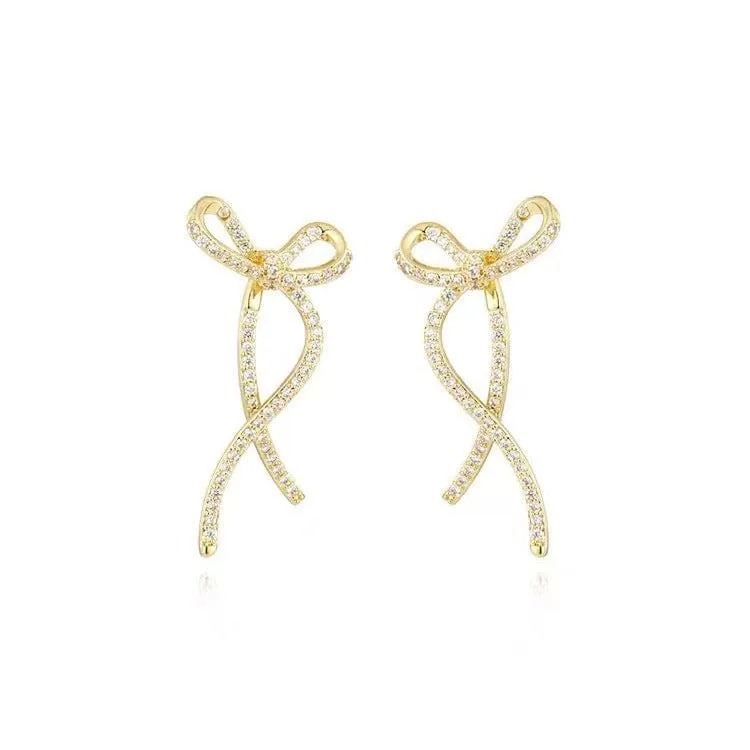 Elegant Rhinestone Inlaid Bowknot Earrings