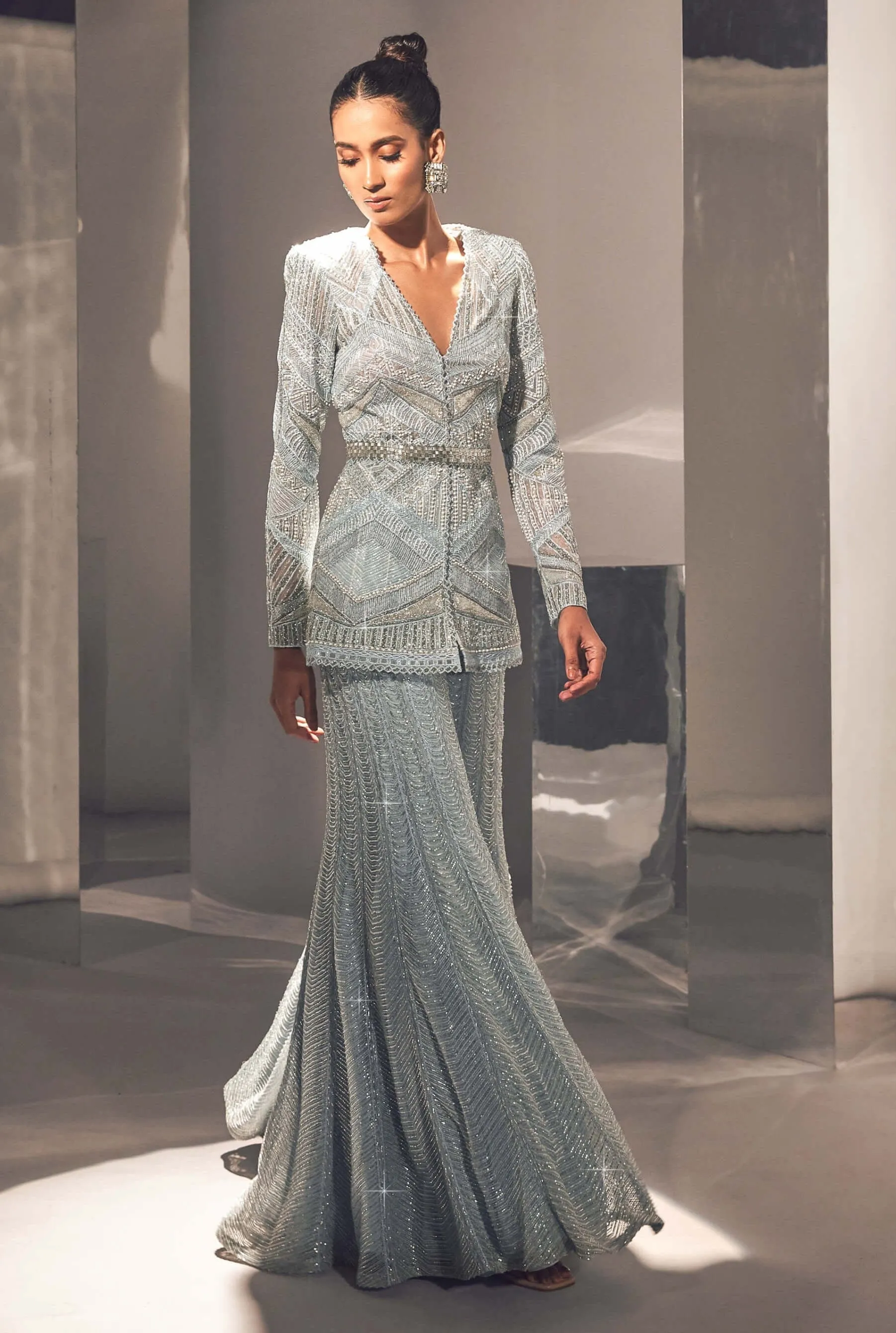 Elif ice blue sharara set