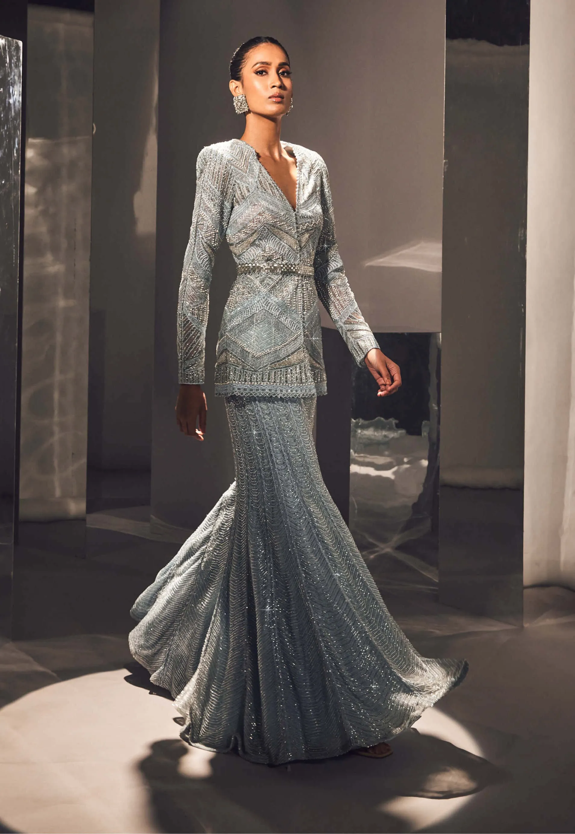 Elif ice blue sharara set