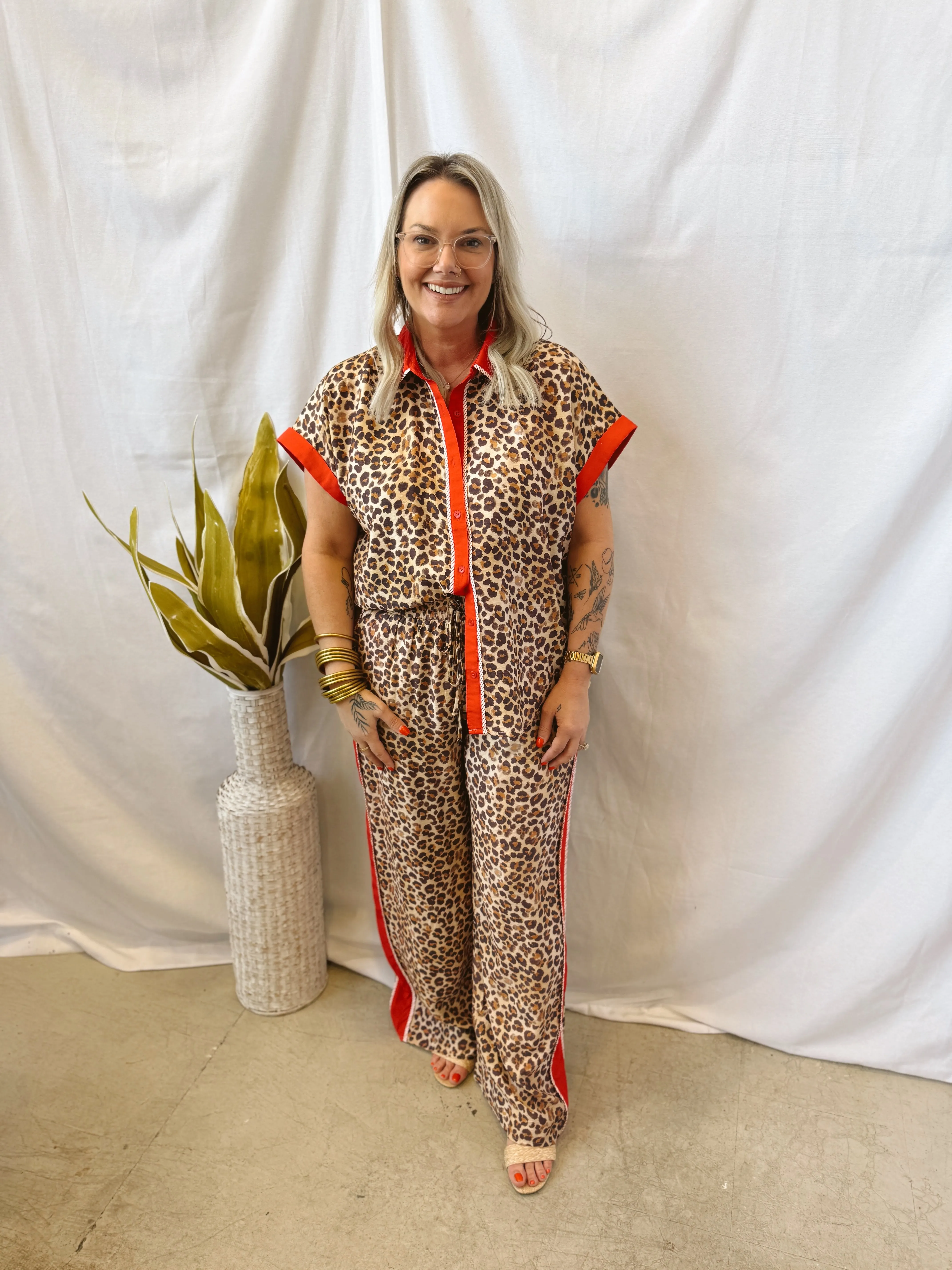 Elle Leopard Pants with Red Stripe